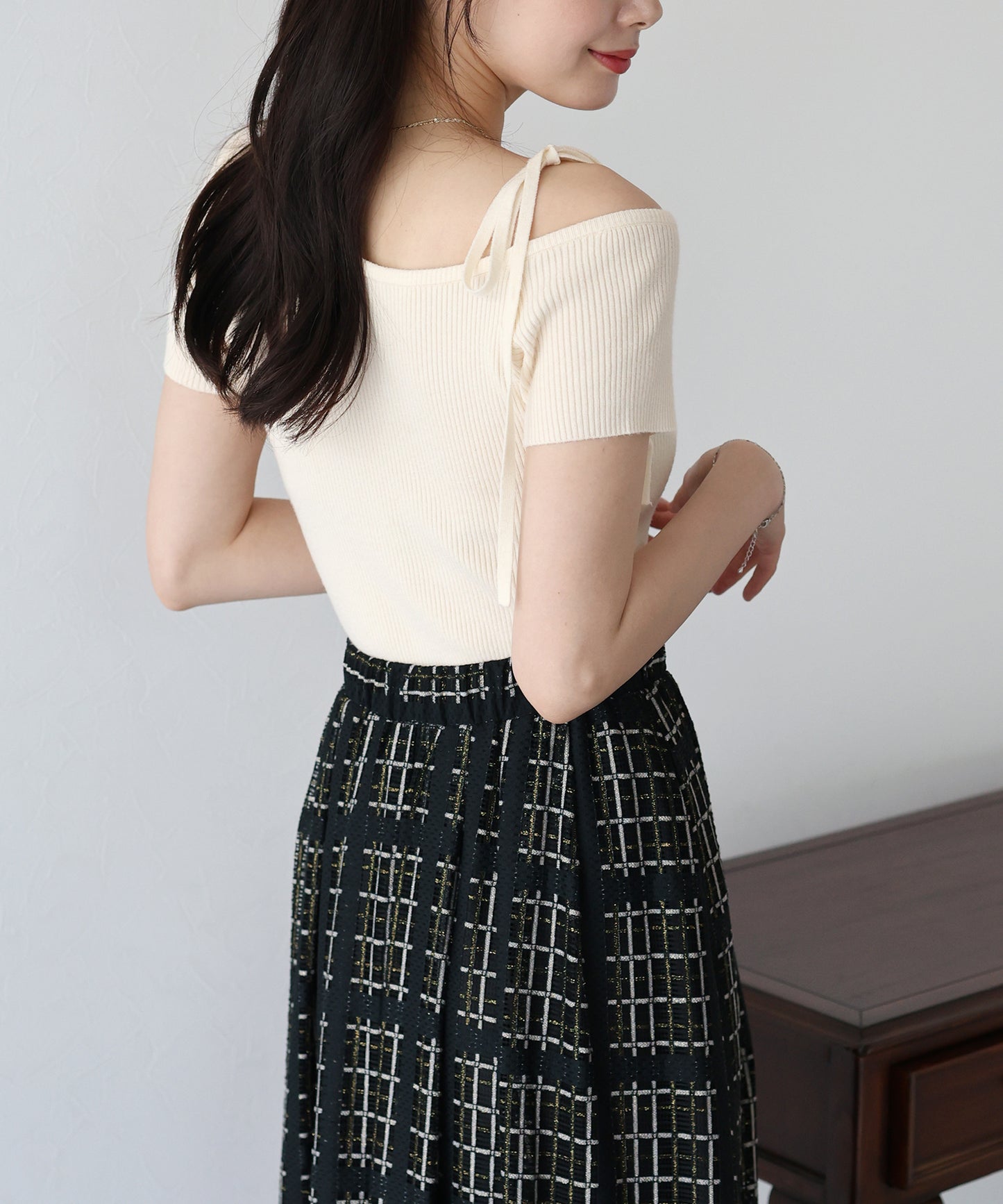 【SALE】ワンオフショルダーリボンニット【ネコポス】