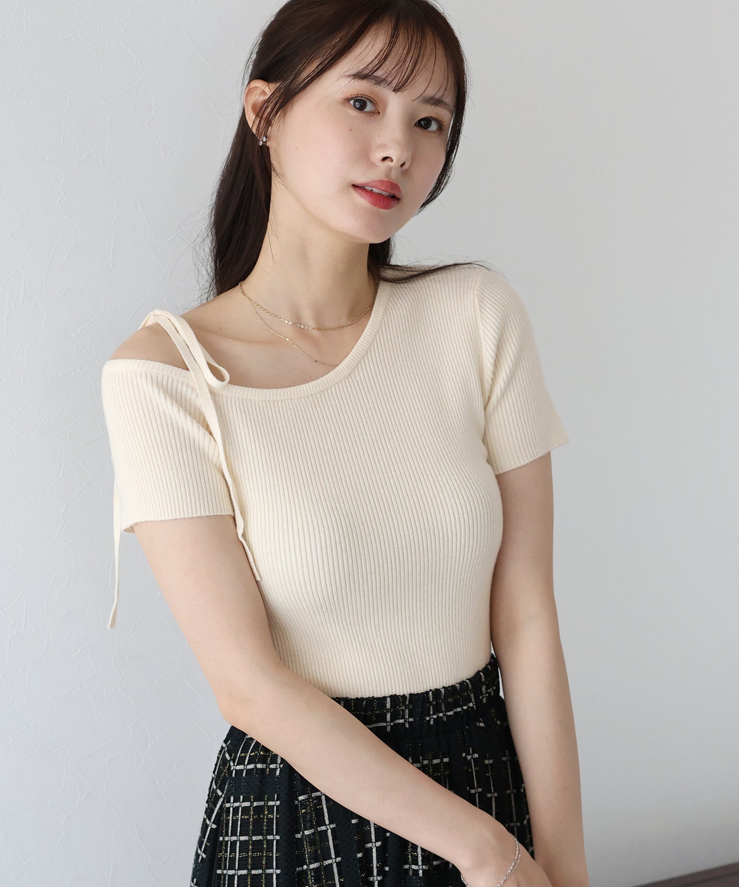【SALE】ワンオフショルダーリボンニット【ネコポス】