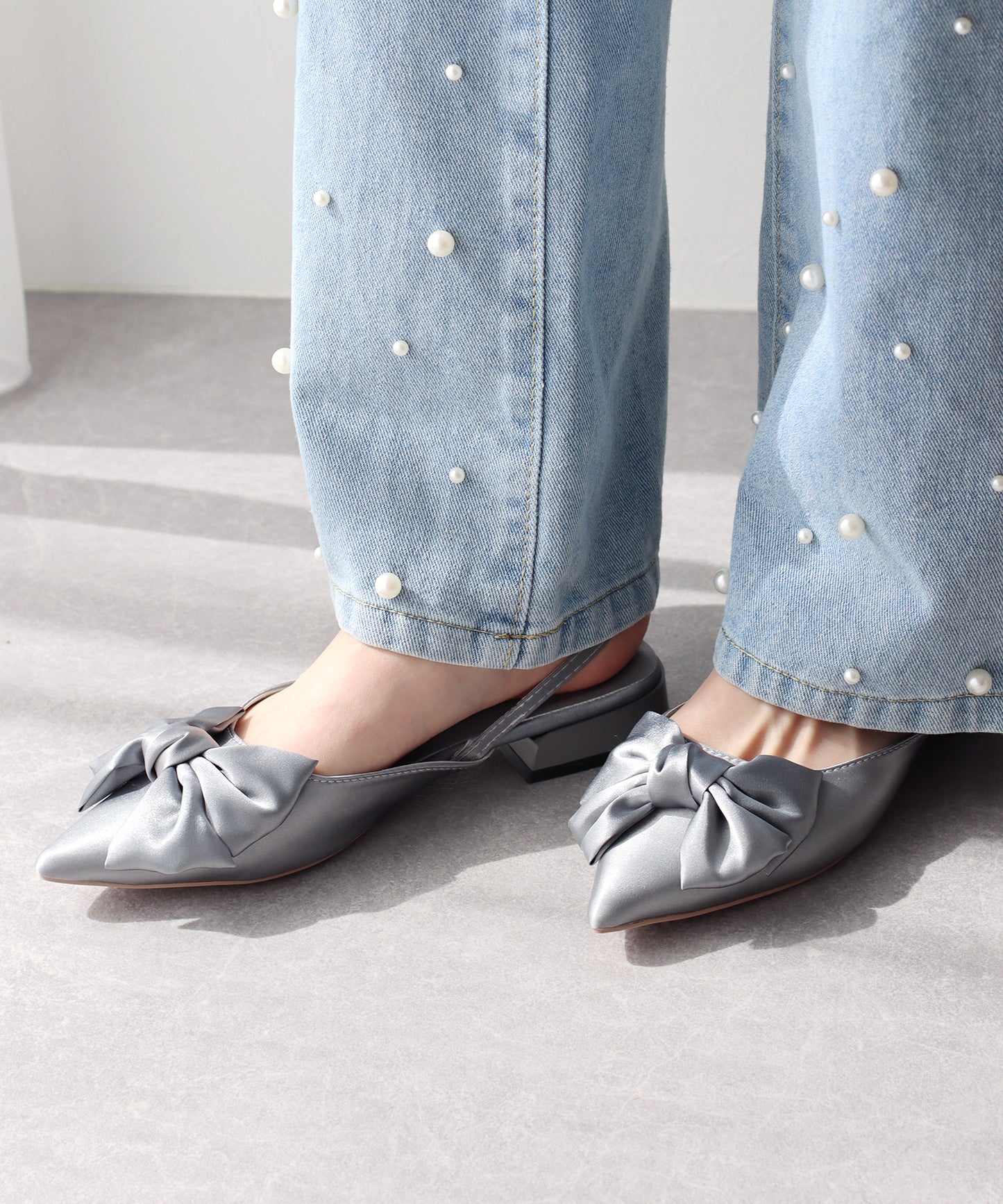 【SALE】リボン付きバックストラップミュール