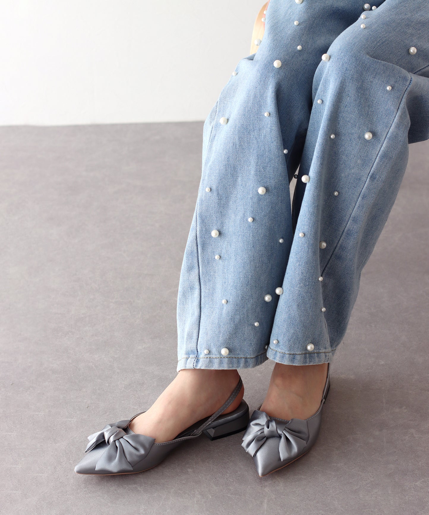 【SALE】リボン付きバックストラップミュール