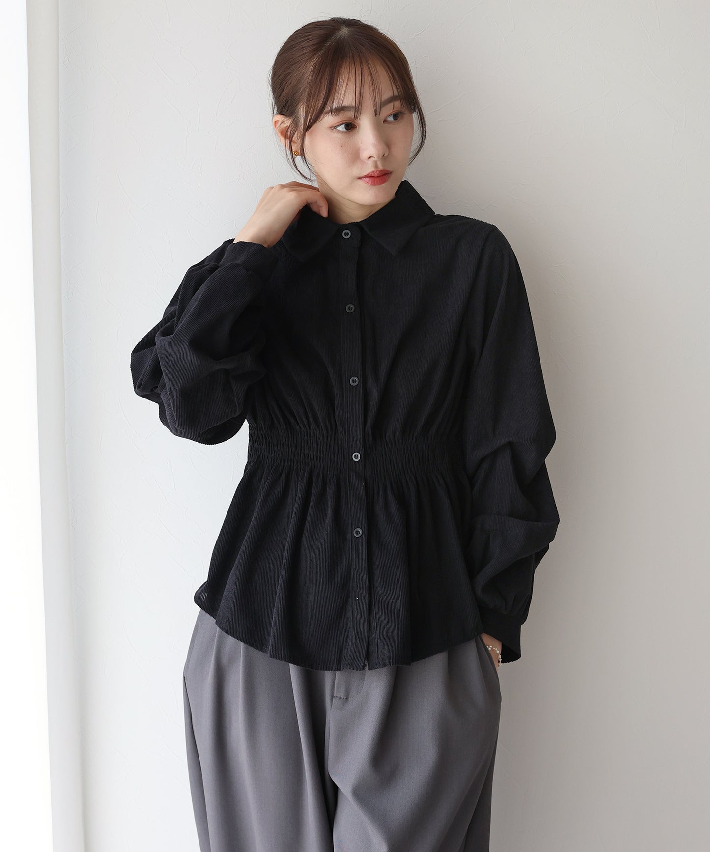 【TIME SALE】コーデュロイシャーリングブラウス【ネコポス】