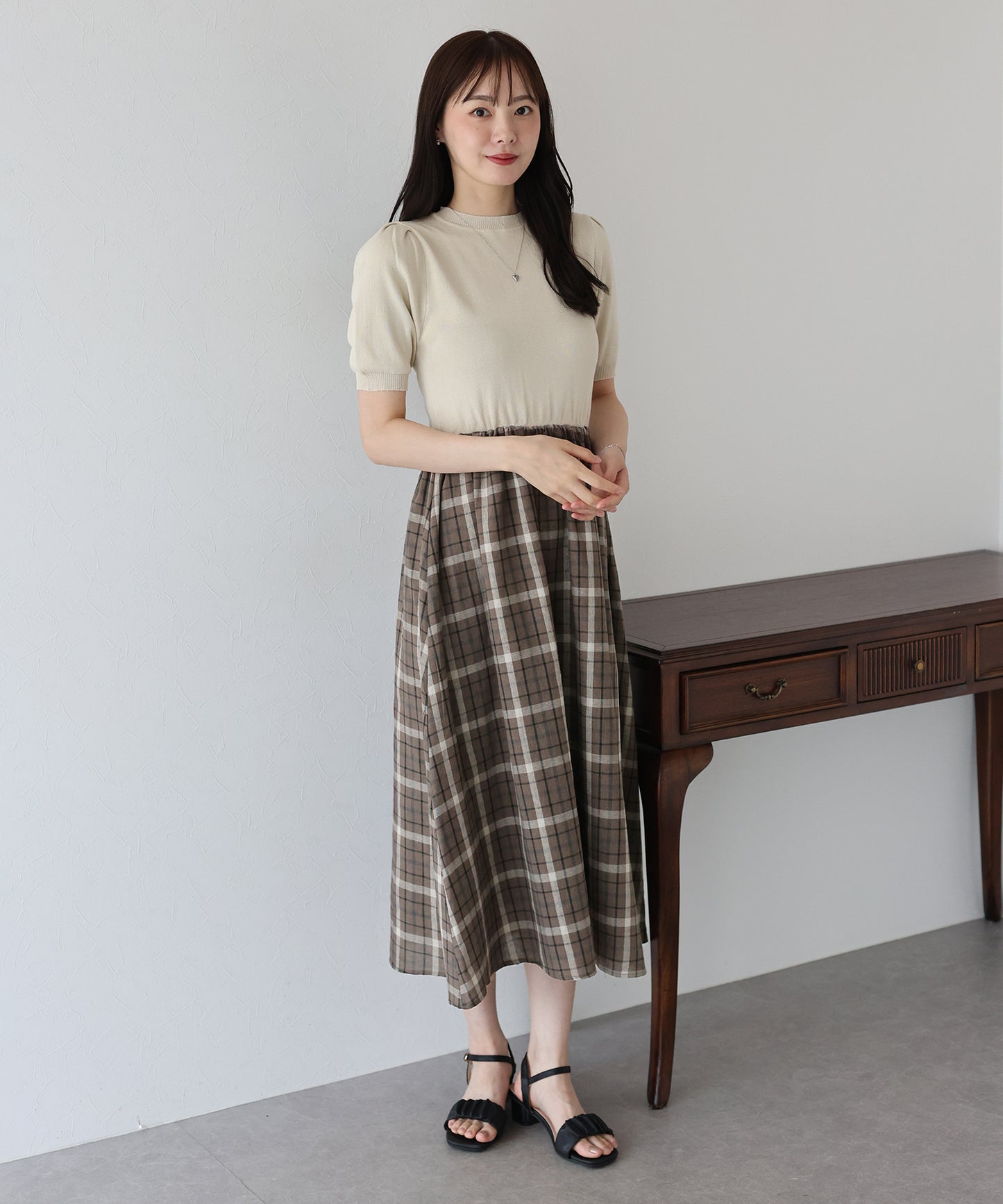 【TIME SALE】チェックドッキングワンピース