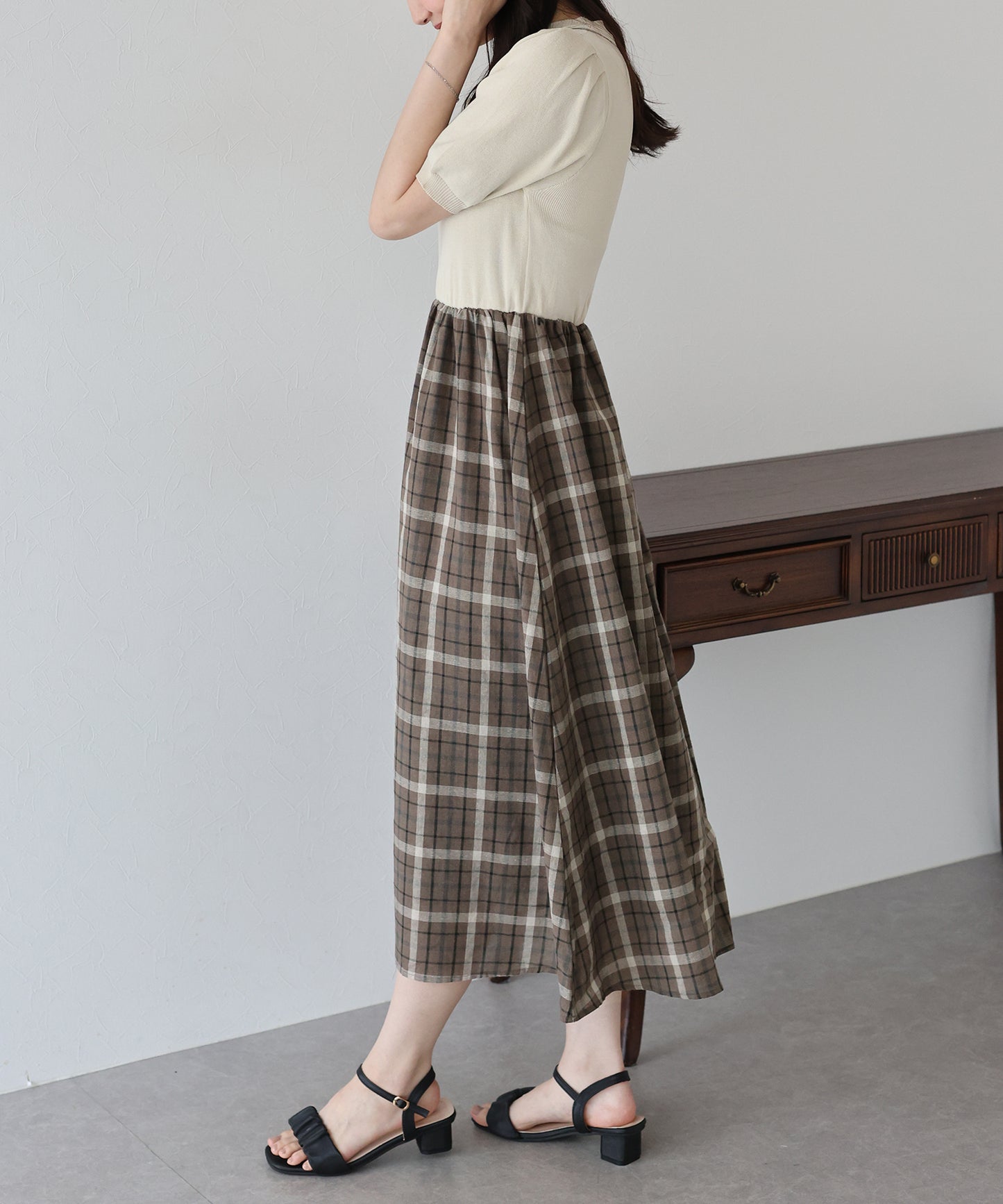【TIME SALE】チェックドッキングワンピース