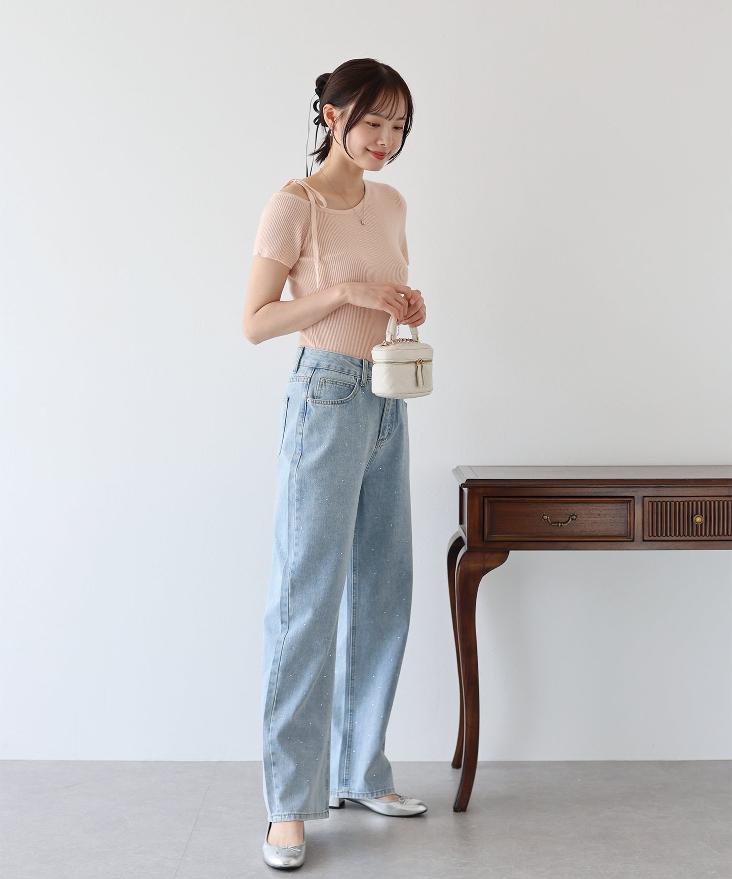 【SALE】ワンオフショルダーリボンニット【ネコポス】