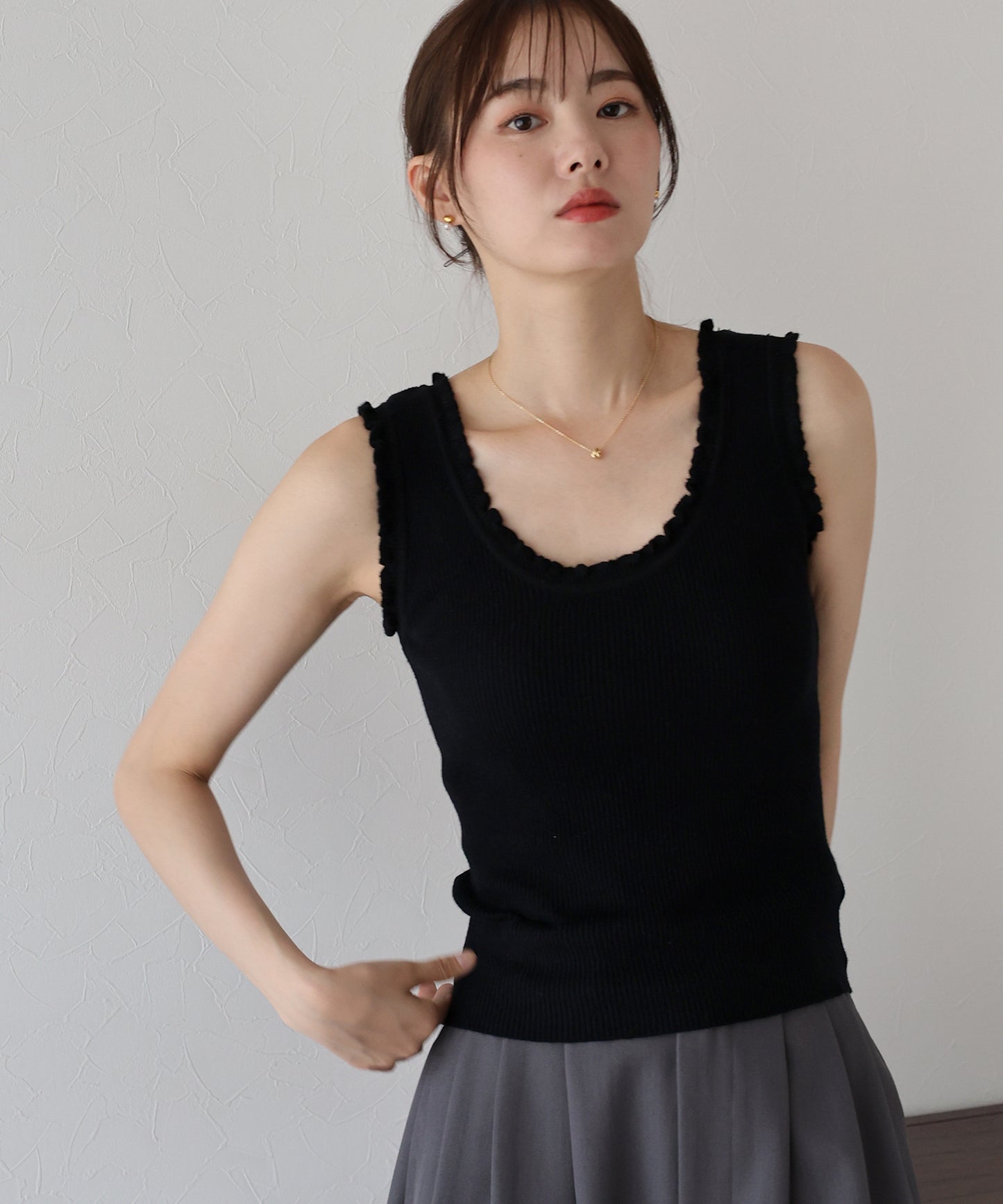 【TIME SALE】フリルリブニットタンクトップ【ネコポス】