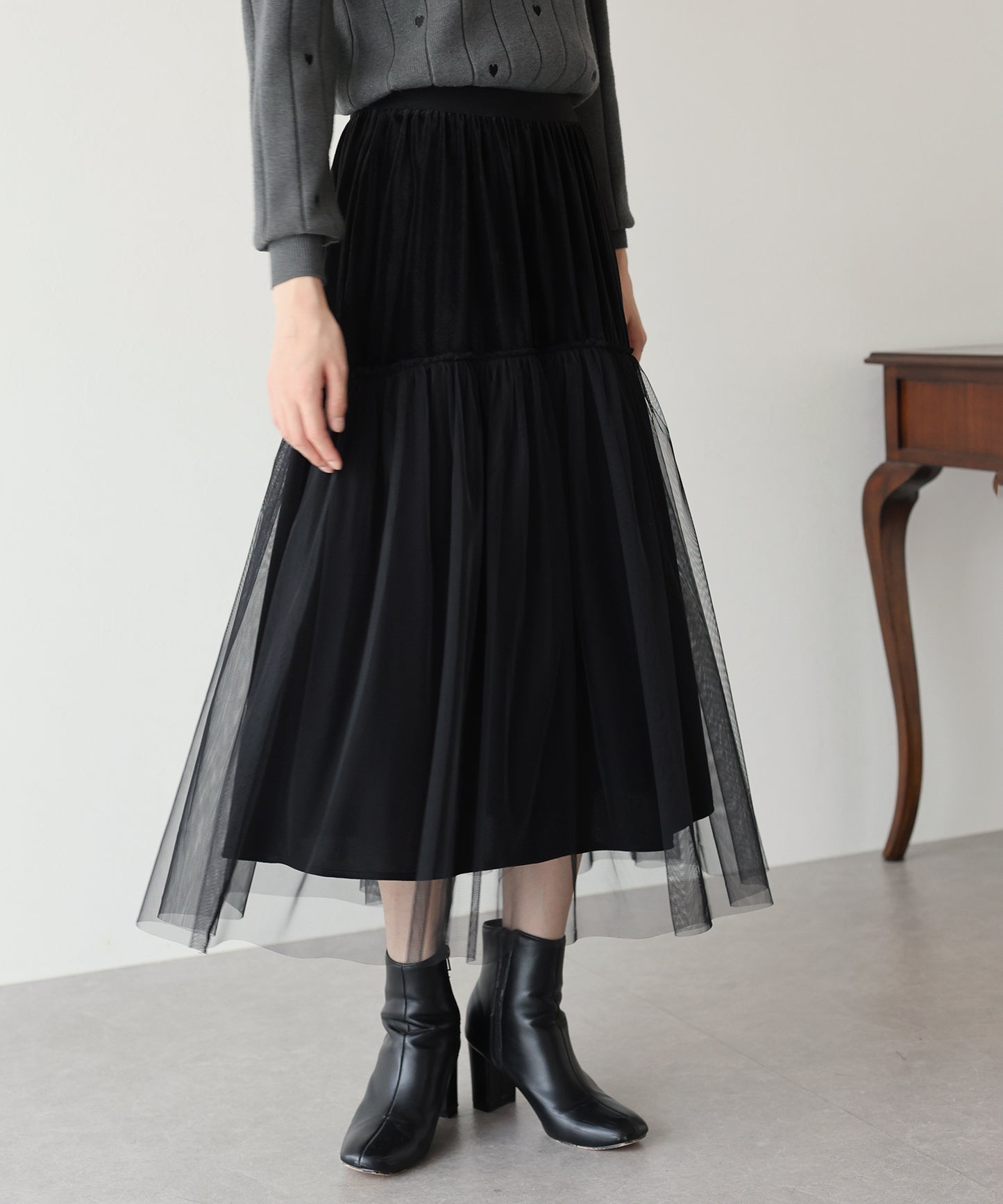 【SALE】チュールベロアティアードスカート