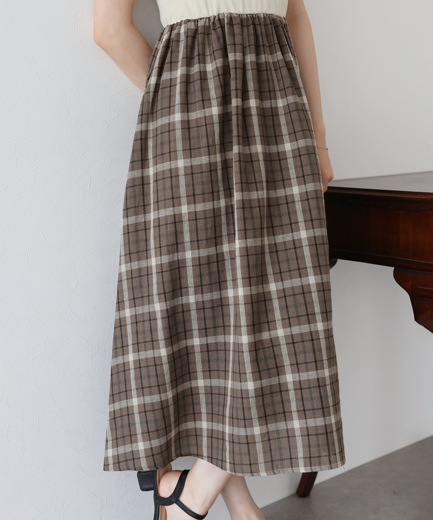 【TIME SALE】チェックドッキングワンピース