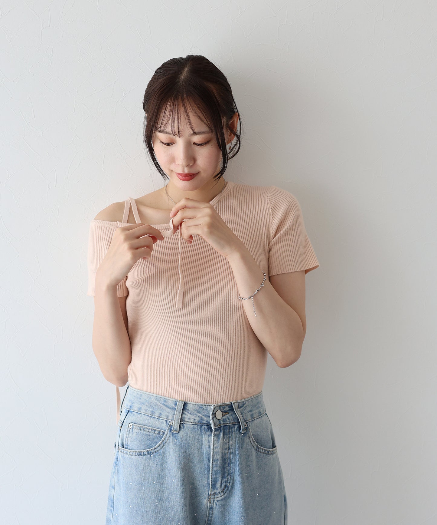 【SALE】ワンオフショルダーリボンニット【ネコポス】