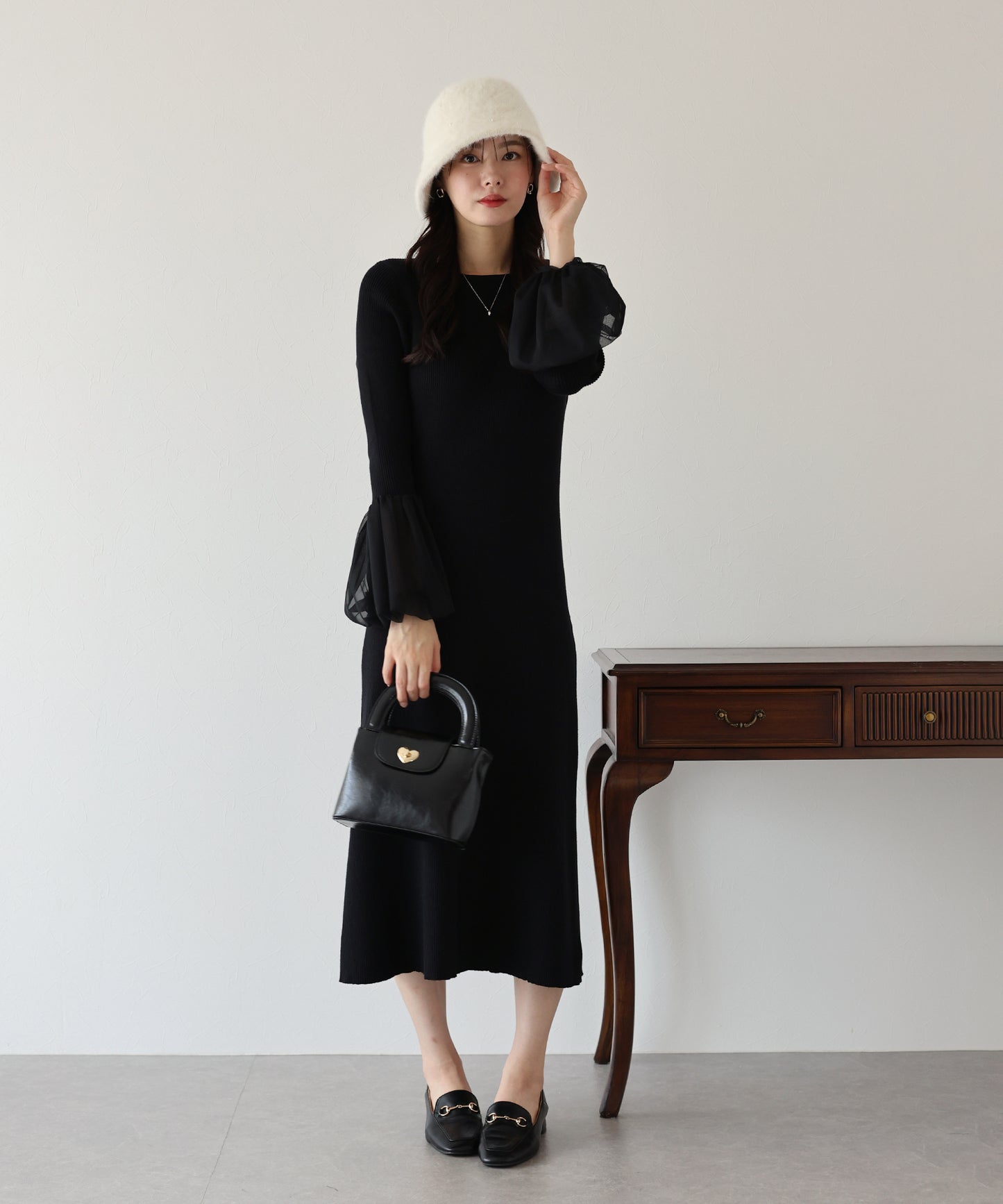 【SALE】チュールカフスニットワンピース