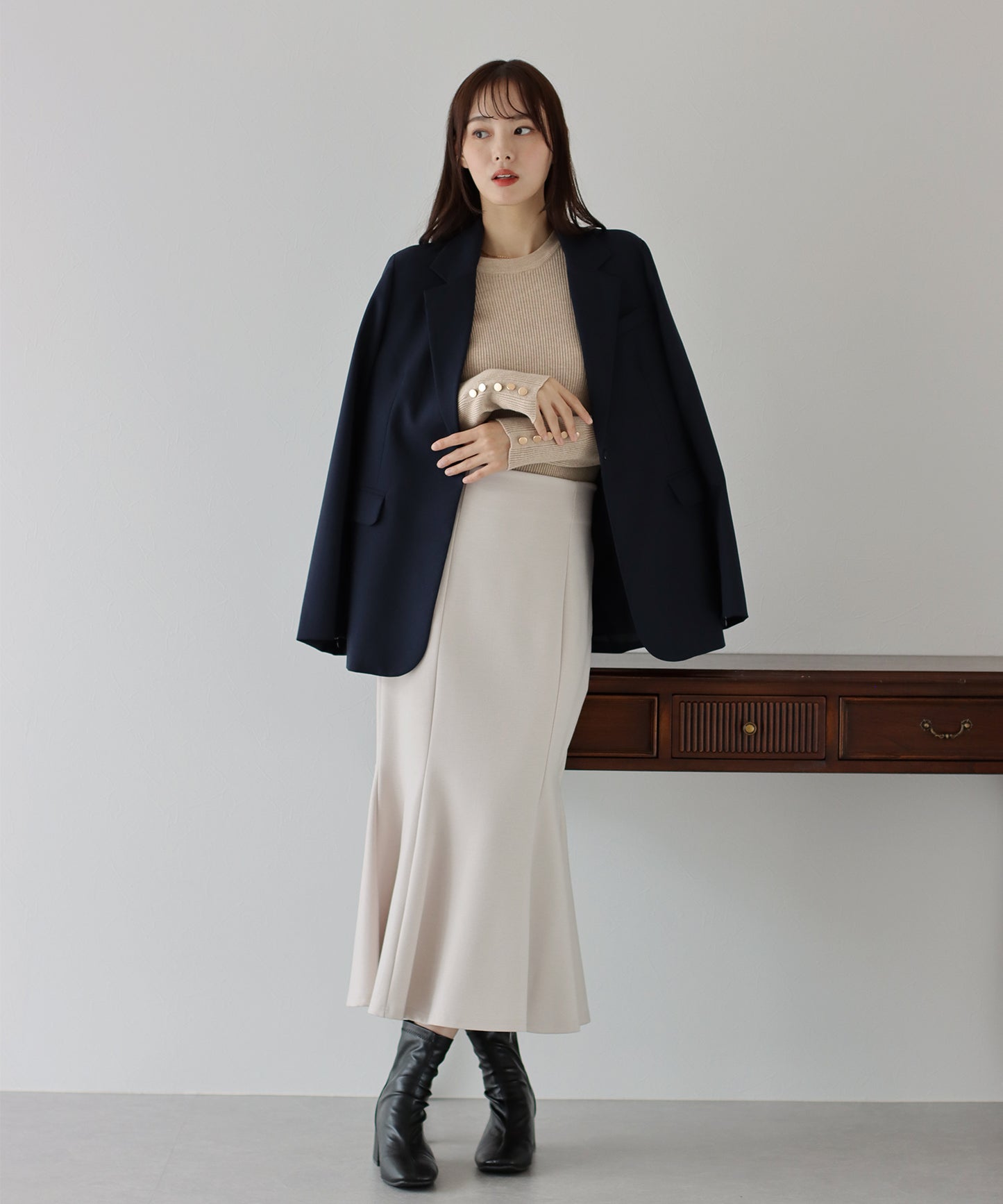 【SALE】金釦付きリブニット