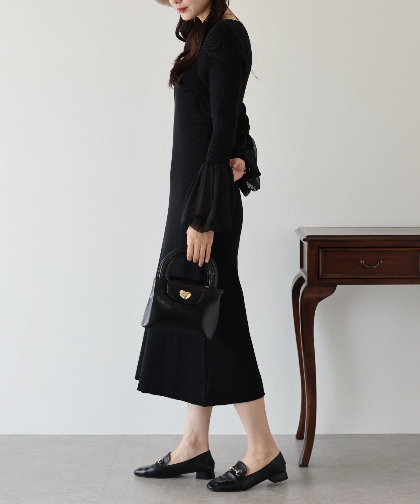 【SALE】チュールカフスニットワンピース