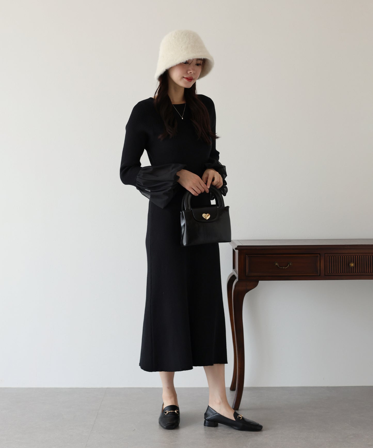 【SALE】チュールカフスニットワンピース