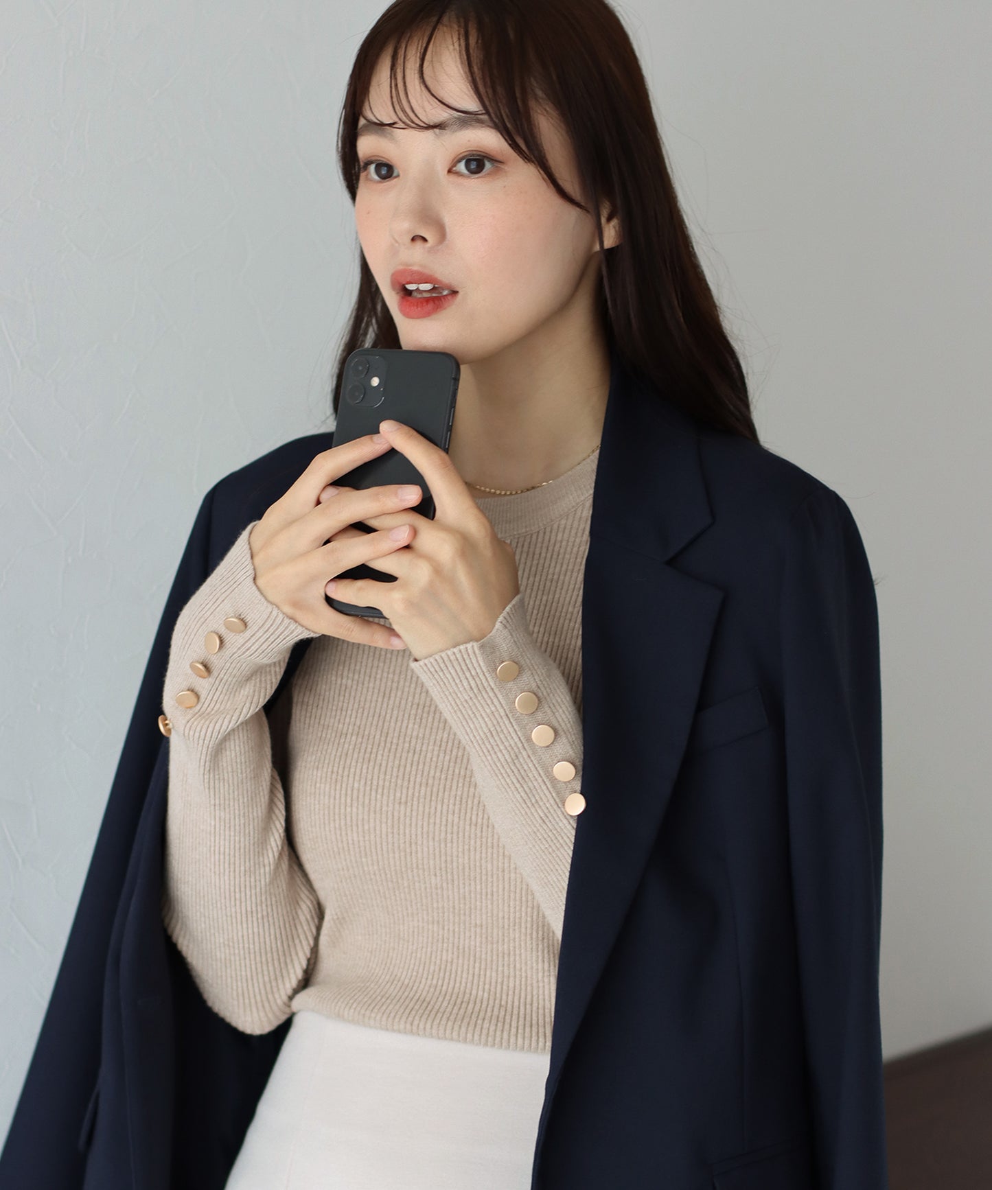 【SALE】金釦付きリブニット
