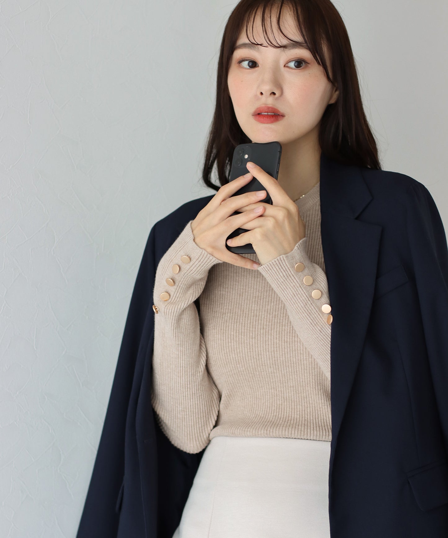【SALE】金釦付きリブニット