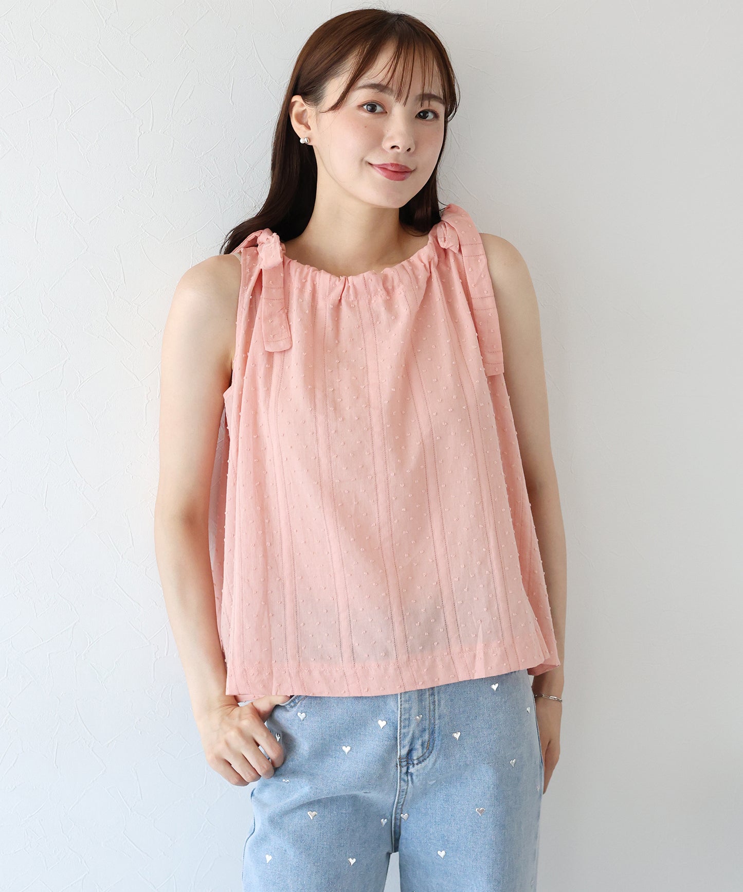 【SALE】ドットジャガードリボンブラウス