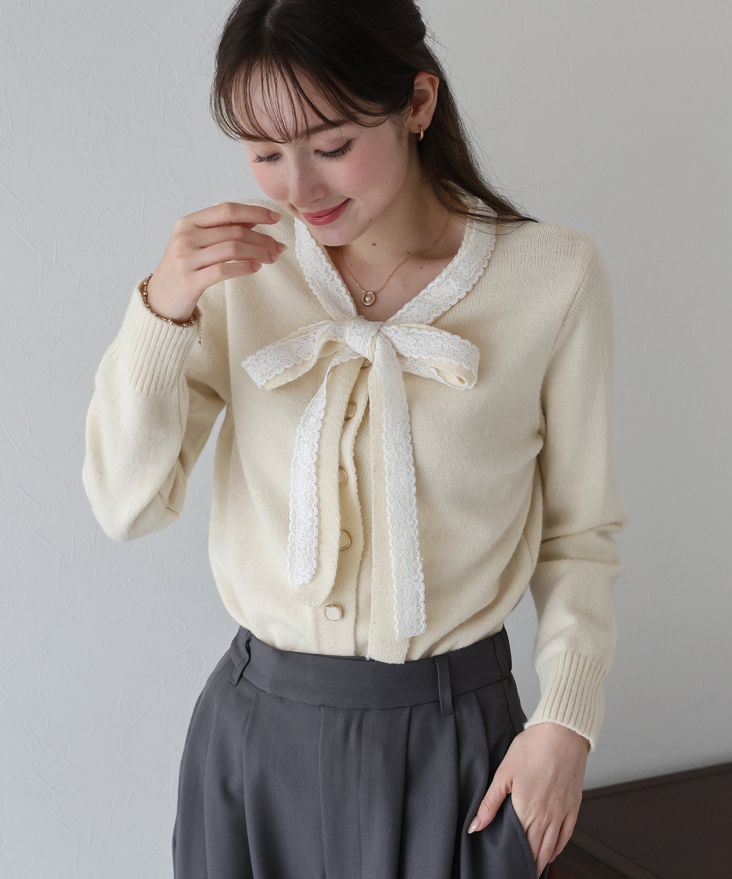 【早割5%OFF】レースリボンカーディガン