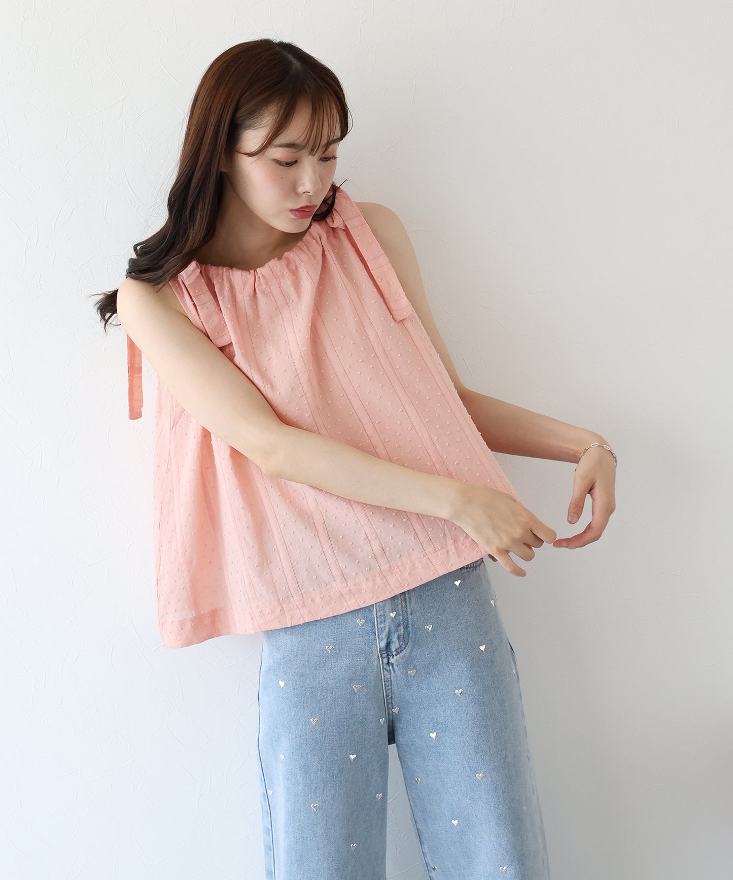 【SALE】ドットジャガードリボンブラウス
