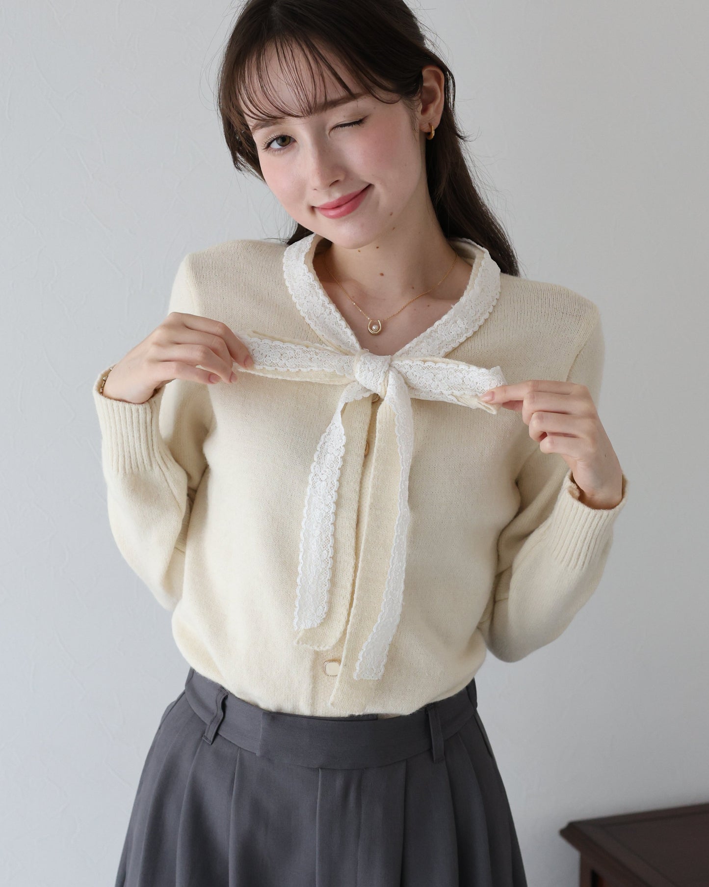 【早割5%OFF】レースリボンカーディガン