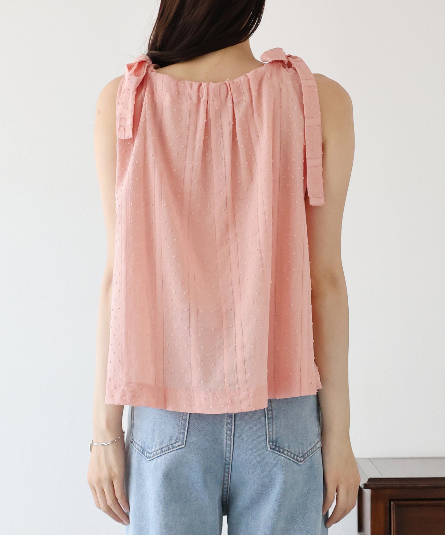 【SALE】ドットジャガードリボンブラウス