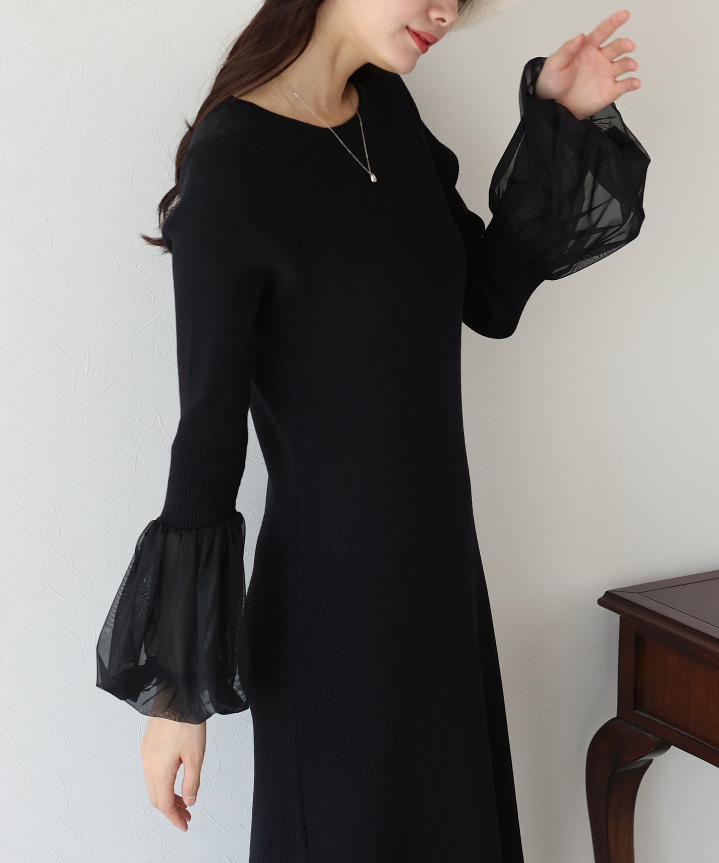 【SALE】チュールカフスニットワンピース