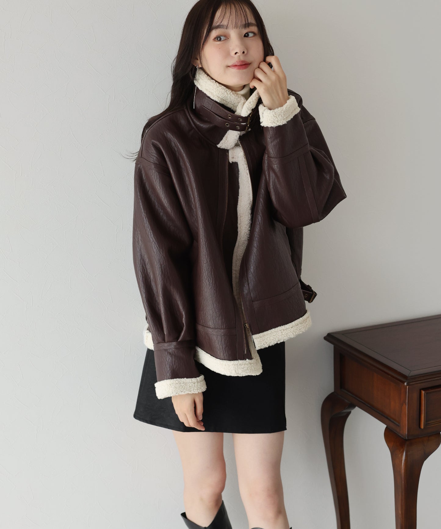【TIME SALE】フェイクレザーフライトボアジャケット
