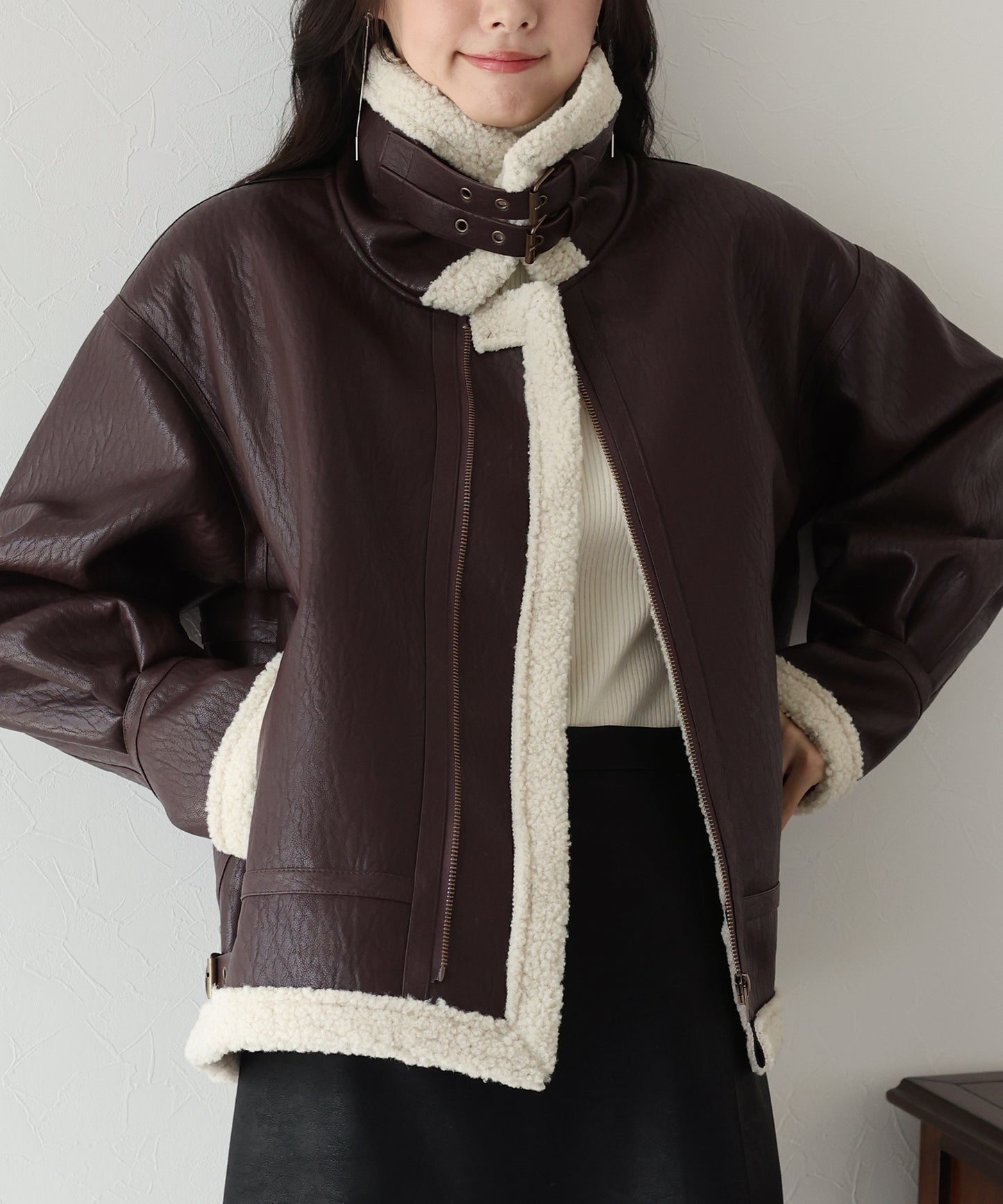 【TIME SALE】フェイクレザーフライトボアジャケット