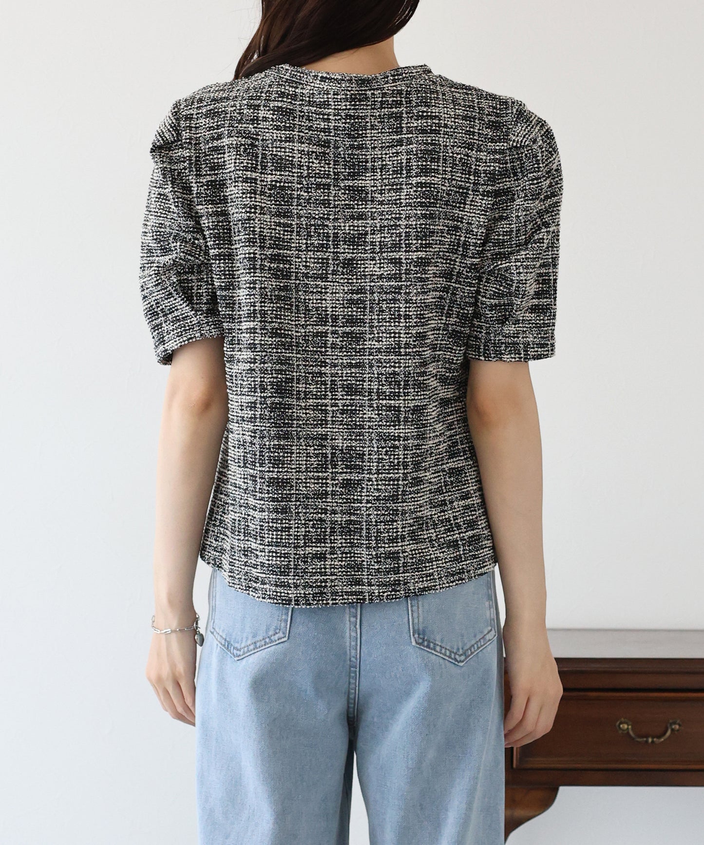 ツイードパフスリーブトップス【ネコポス】