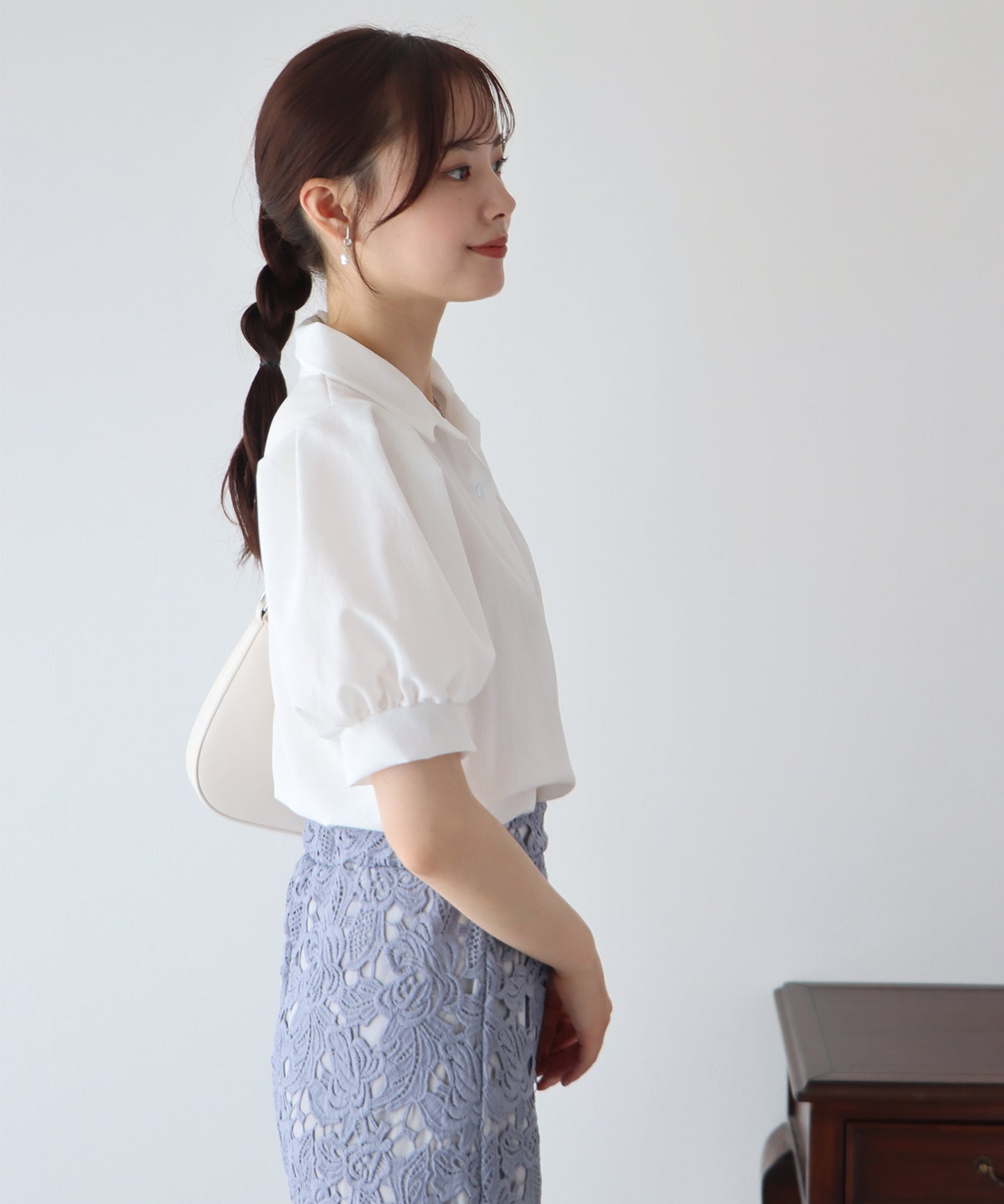 퍼프 슬리브 셔츠 【고양이 포스】