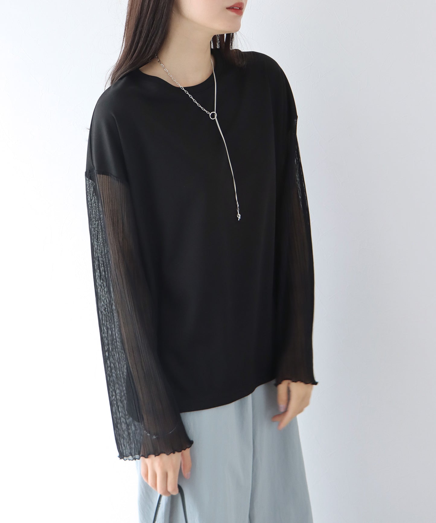 【SALE】袖プリーツ切替トップス【ゆうパケット】