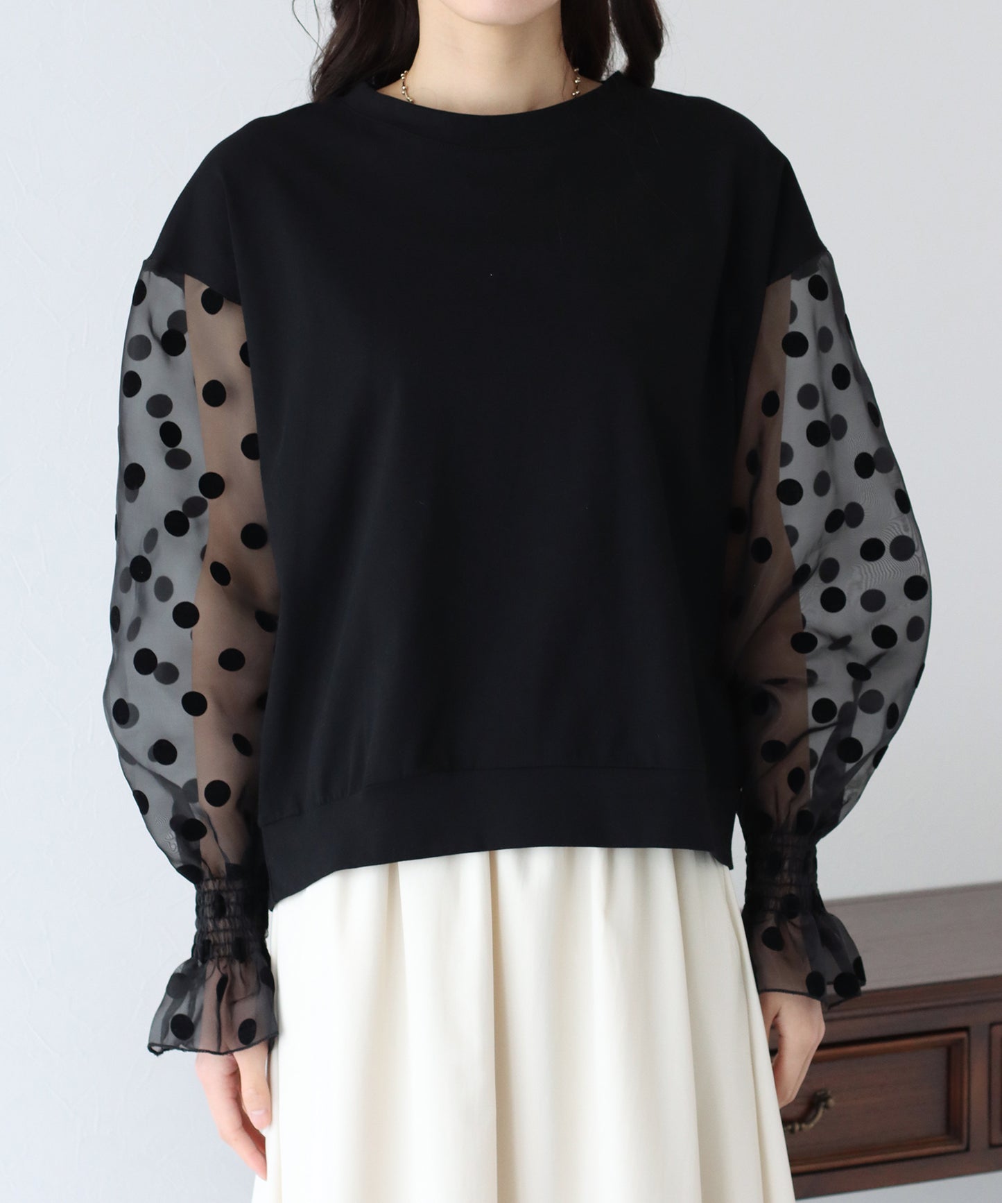【SALE】袖ドットチュールカットソー【ネコポス】