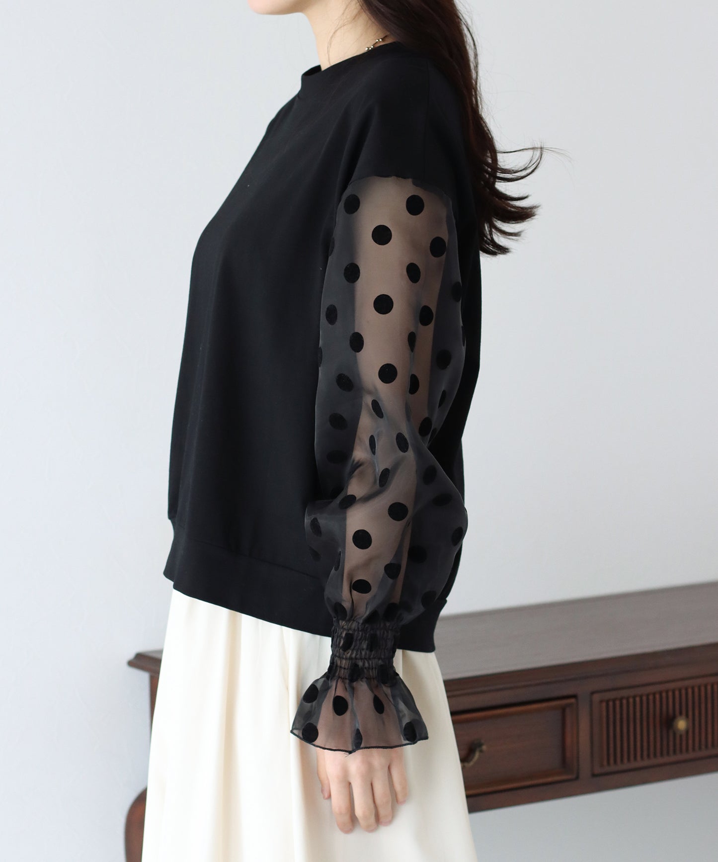 【SALE】袖ドットチュールカットソー【ネコポス】