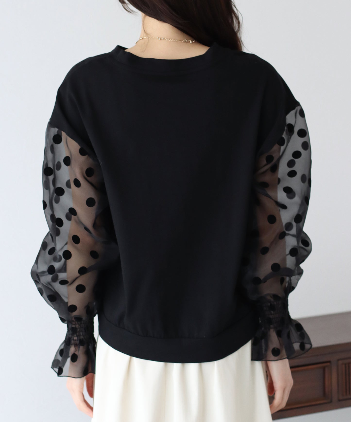 【SALE】袖ドットチュールカットソー【ネコポス】