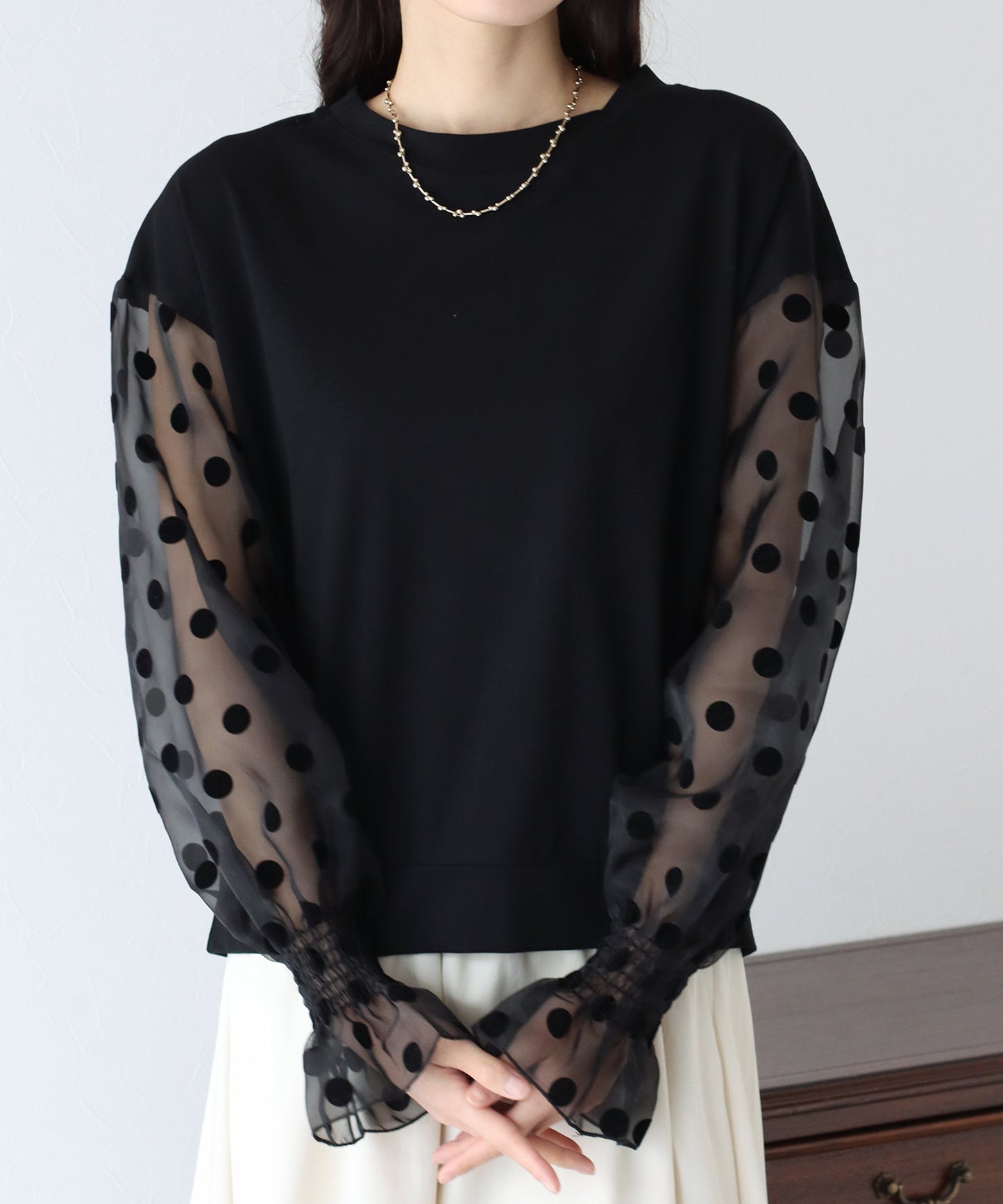 【SALE】袖ドットチュールカットソー【ネコポス】