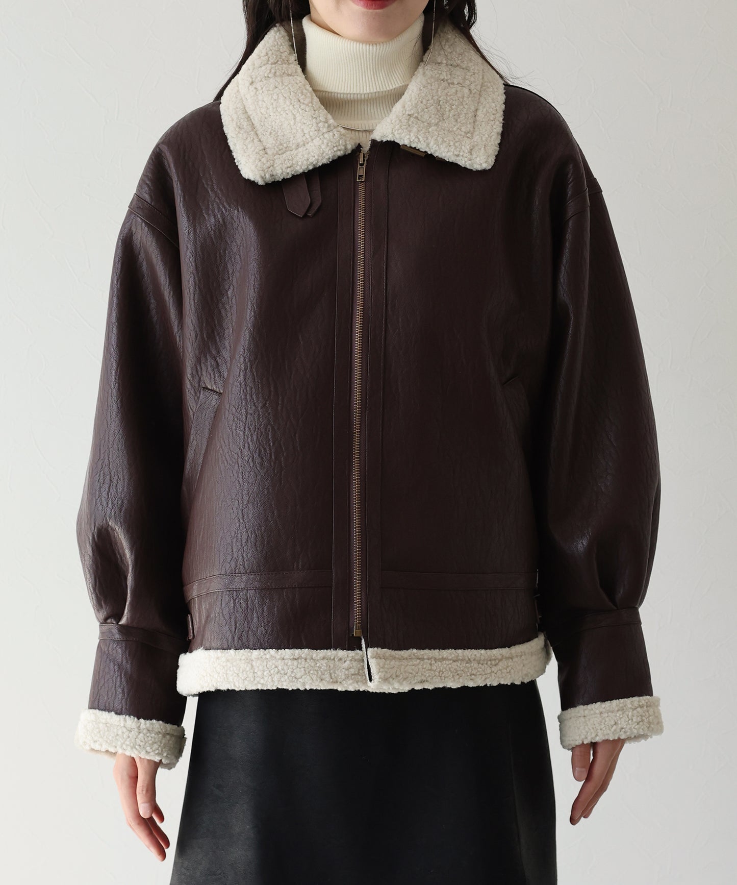 【TIME SALE】フェイクレザーフライトボアジャケット