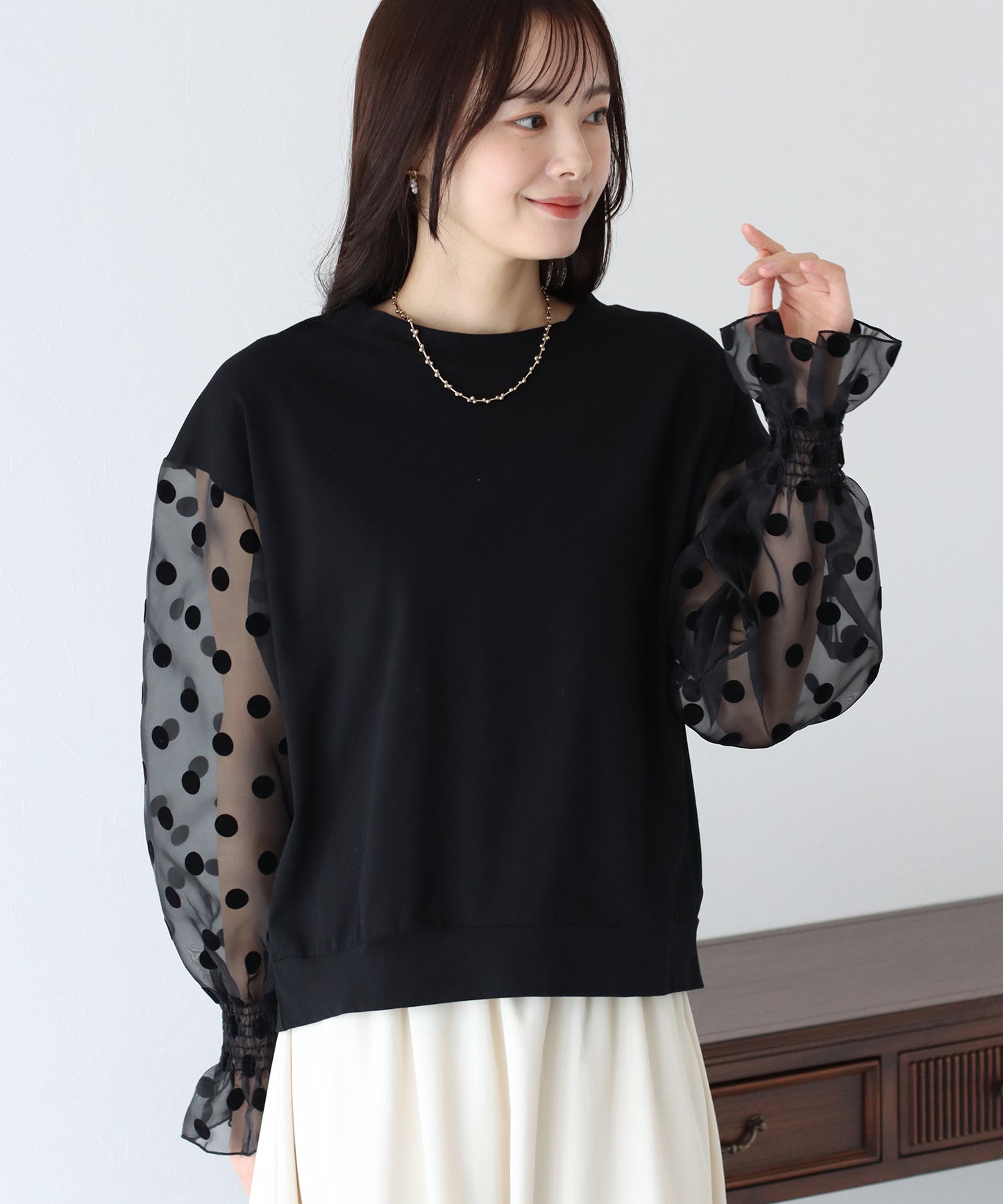 【SALE】袖ドットチュールカットソー【ネコポス】