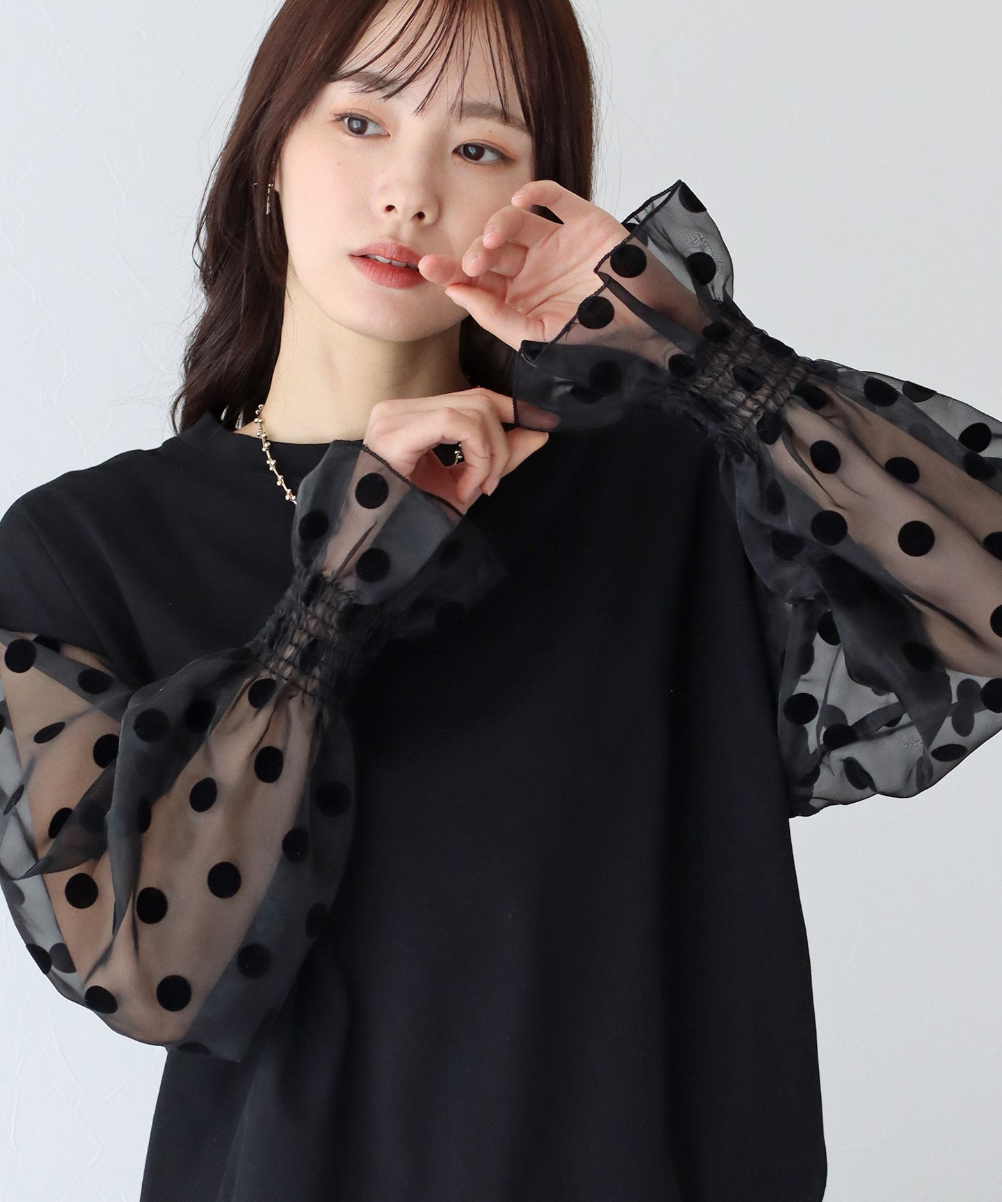 【SALE】袖ドットチュールカットソー【ネコポス】