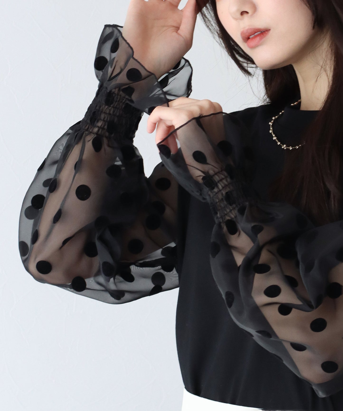 【SALE】袖ドットチュールカットソー【ネコポス】