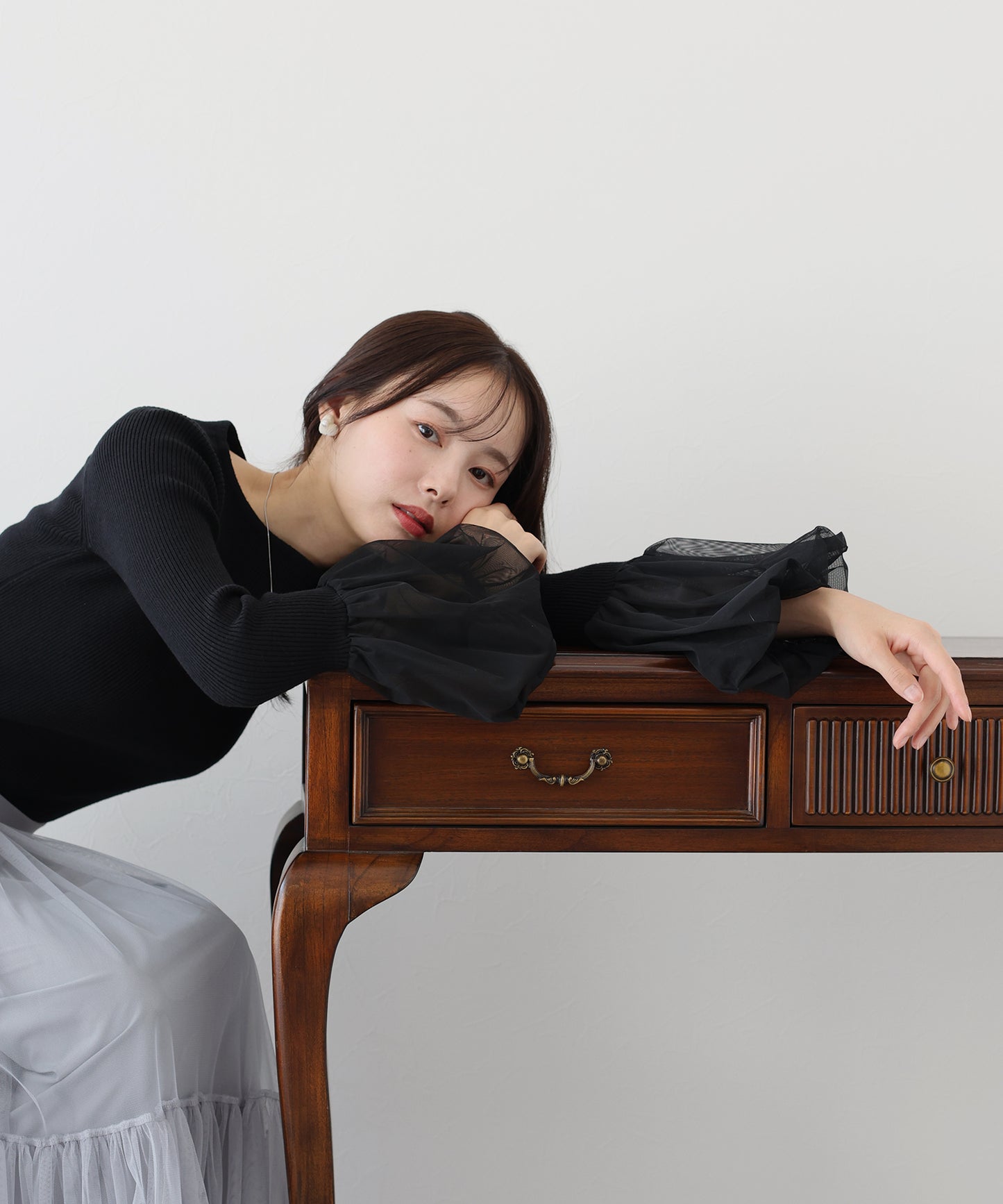 チュール袖ニット