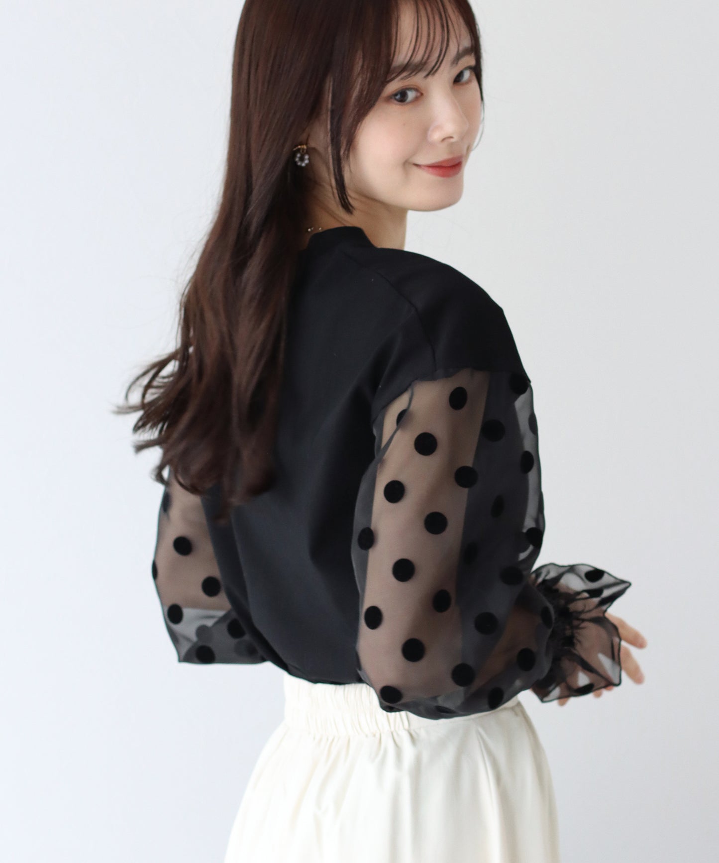 【SALE】袖ドットチュールカットソー【ネコポス】