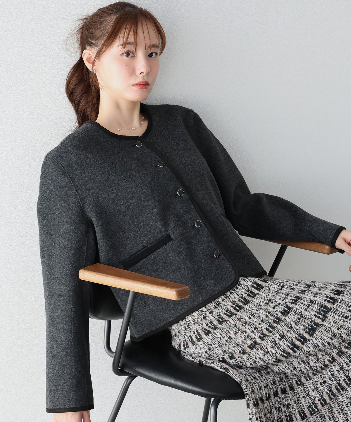 【早割5%OFF】パイピングノーカラージャケット
