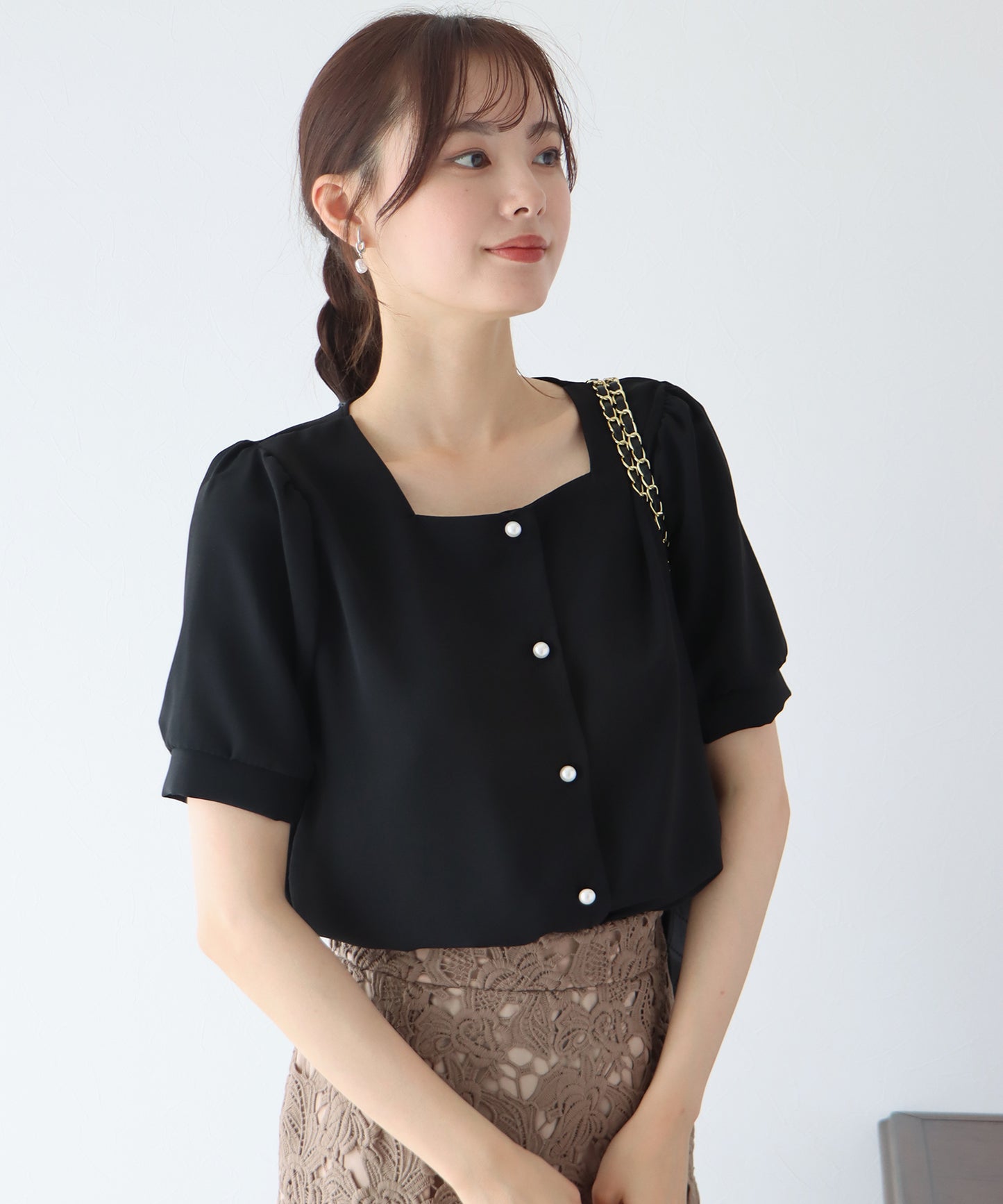 【TIME SALE】パールボタンブラウス【ネコポス】