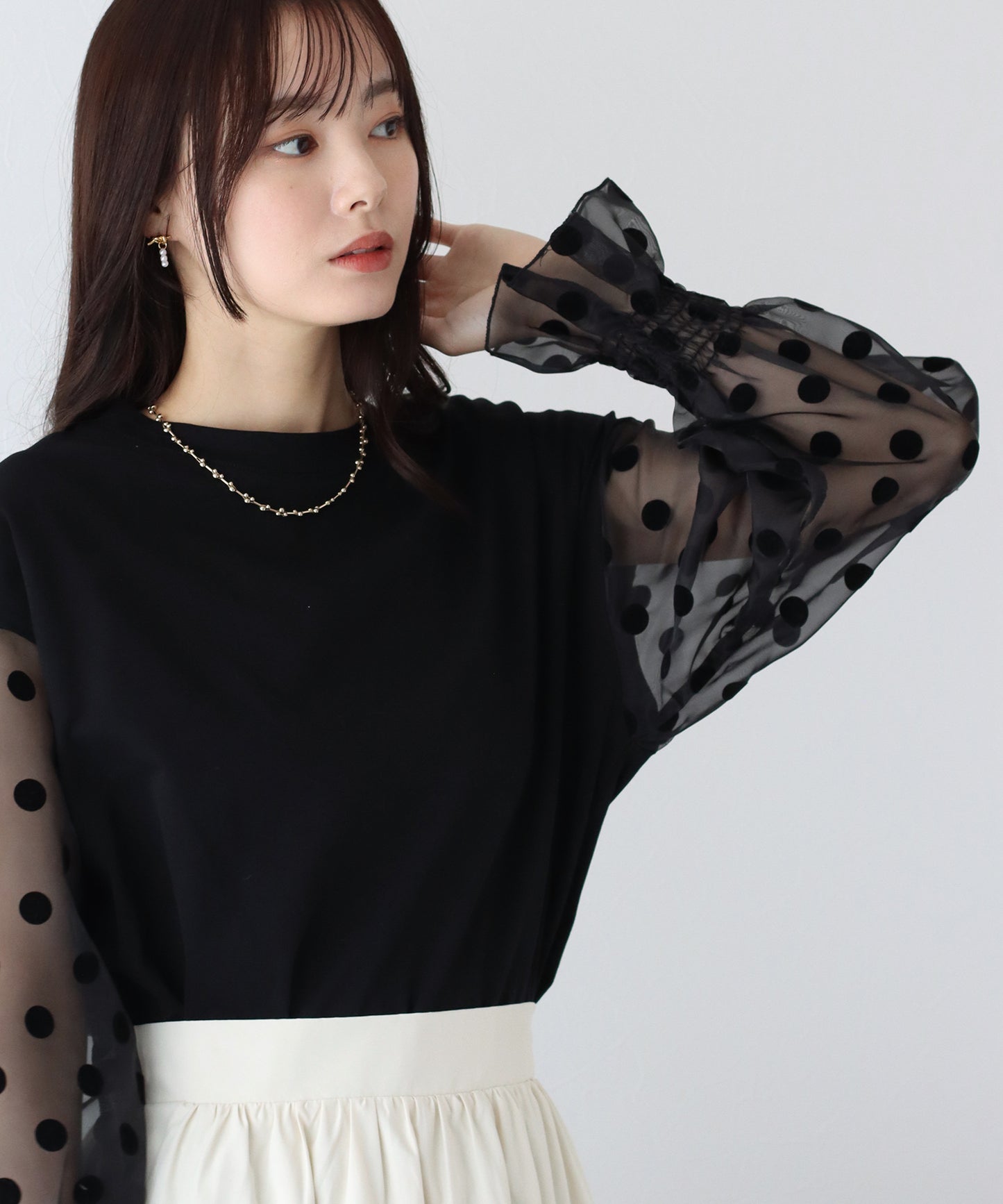 【SALE】袖ドットチュールカットソー【ネコポス】