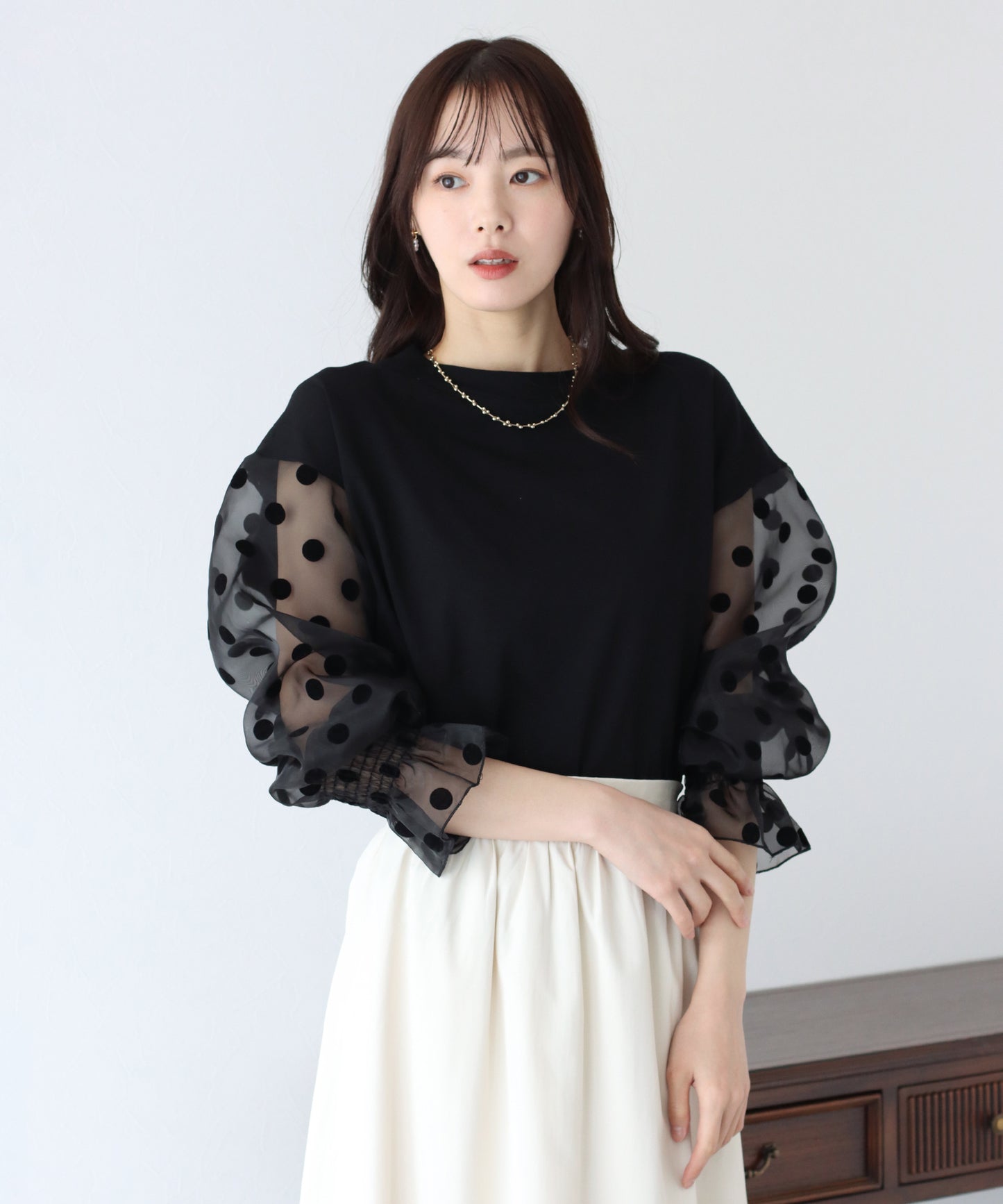 【SALE】袖ドットチュールカットソー【ネコポス】