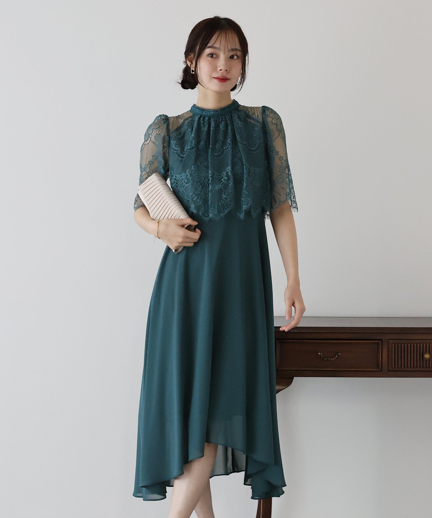 【TIME SALE】フレアレーススリーブフィッシュテールワンピース