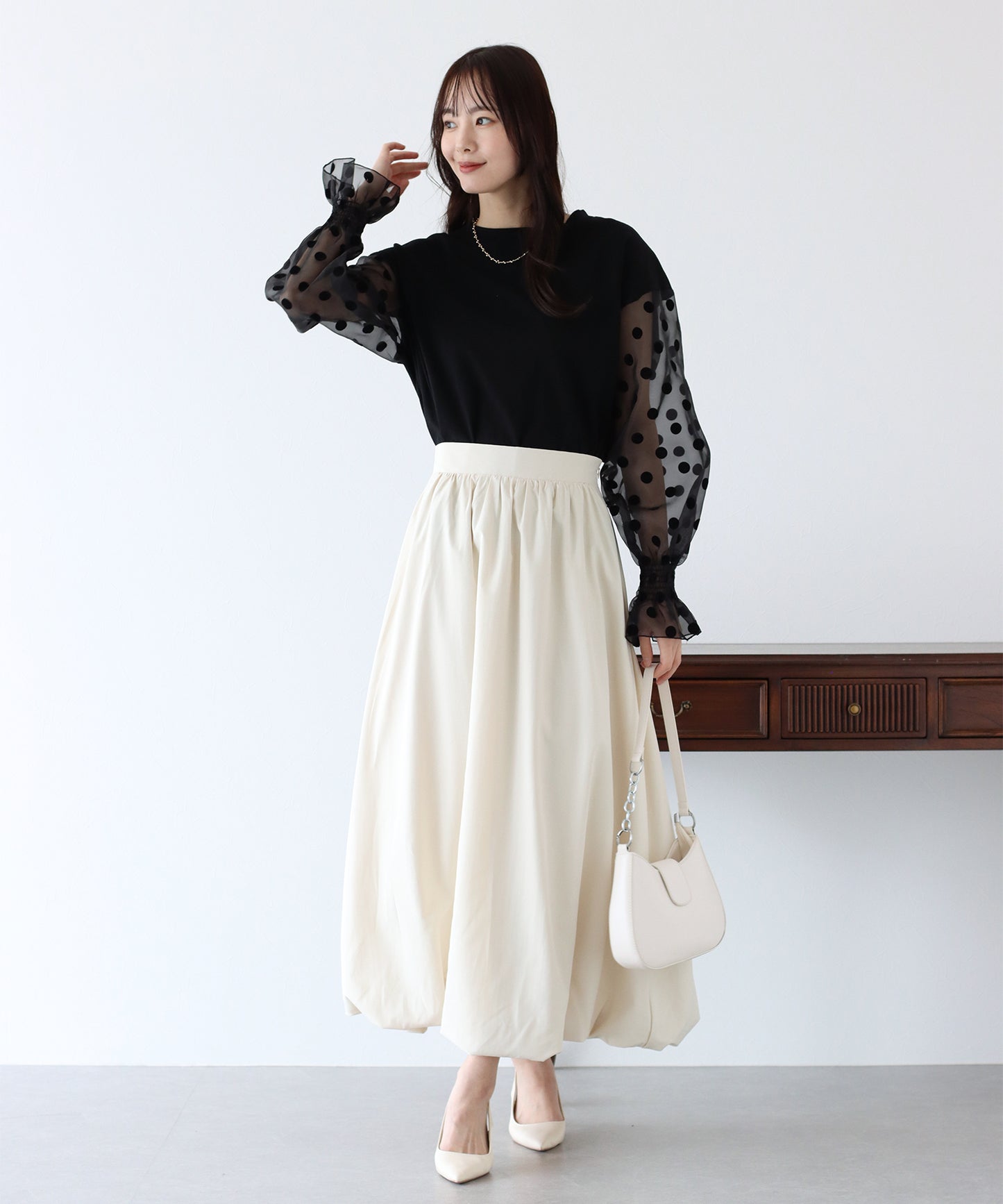 【SALE】袖ドットチュールカットソー【ネコポス】