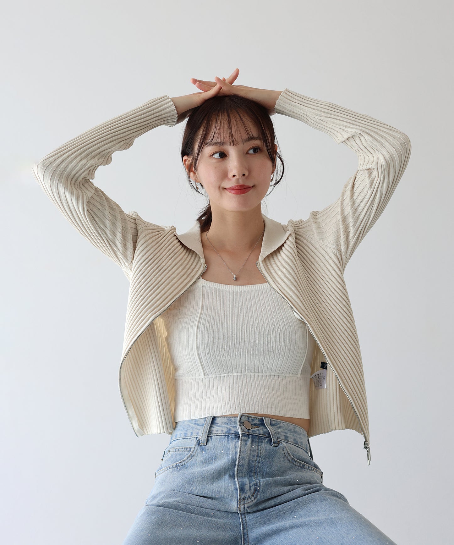 【SALE】バイカラーポロ襟Wジップカーディガン