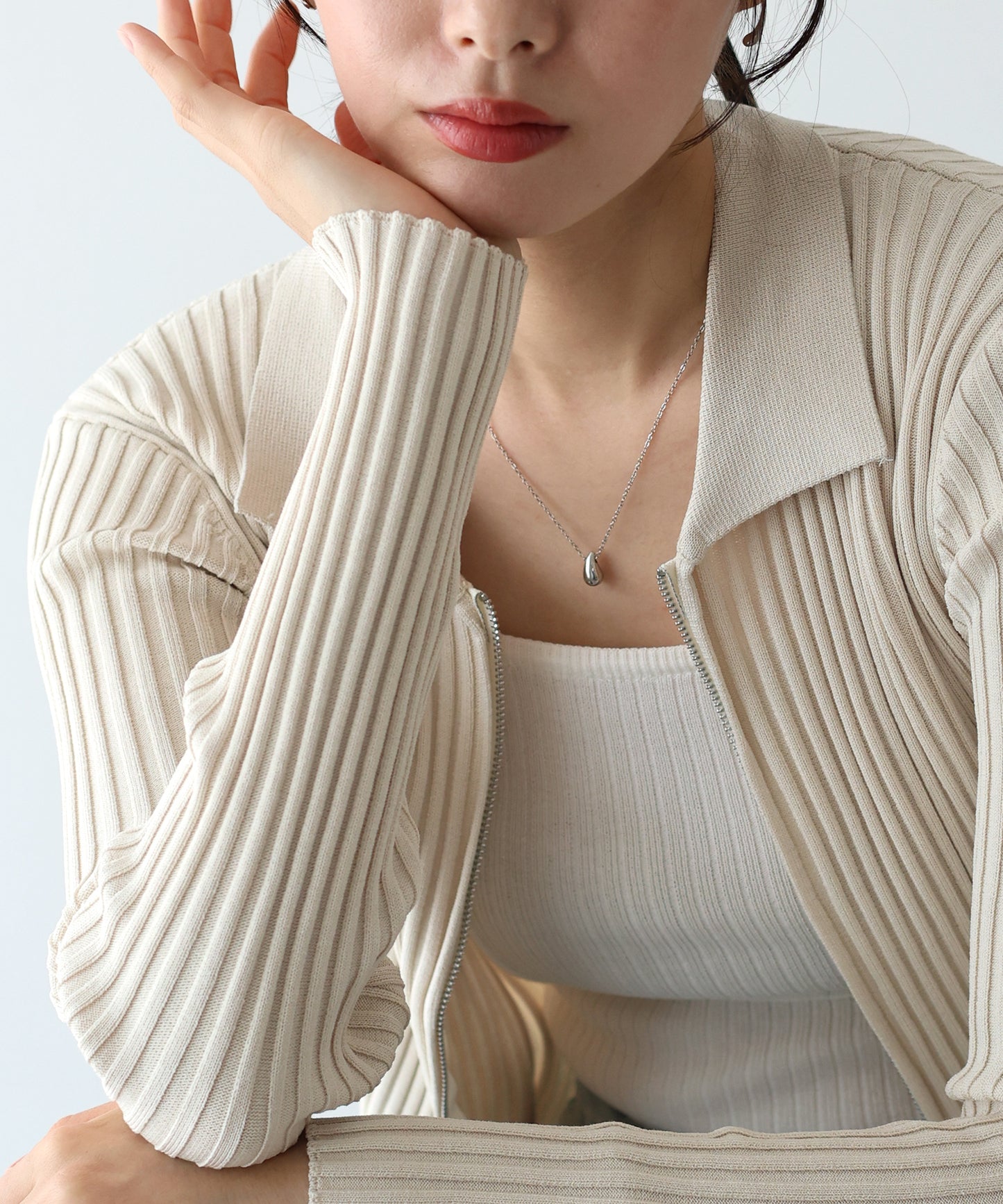 【SALE】バイカラーポロ襟Wジップカーディガン