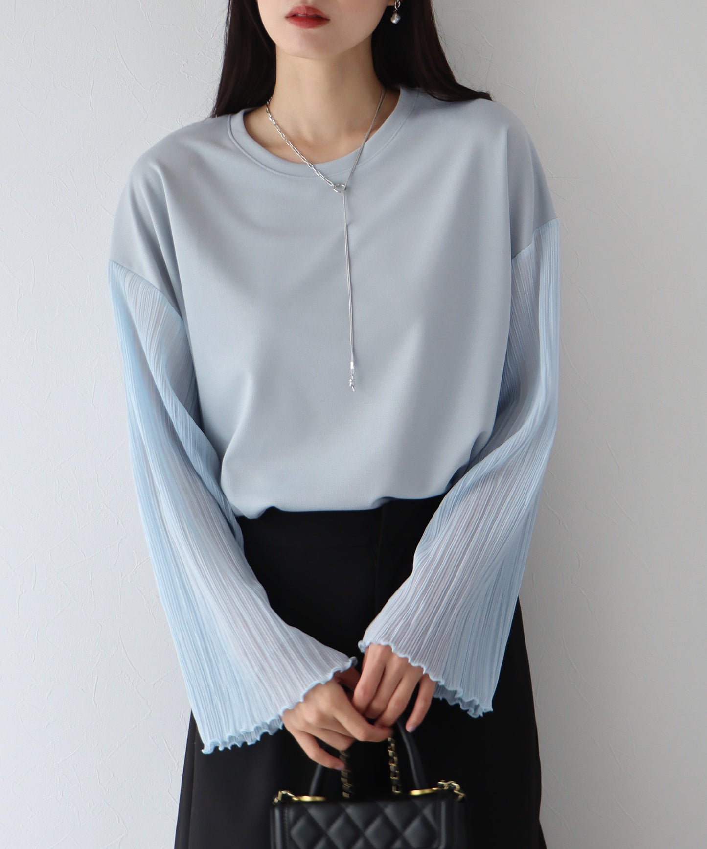 【SALE】袖プリーツ切替トップス【ゆうパケット】