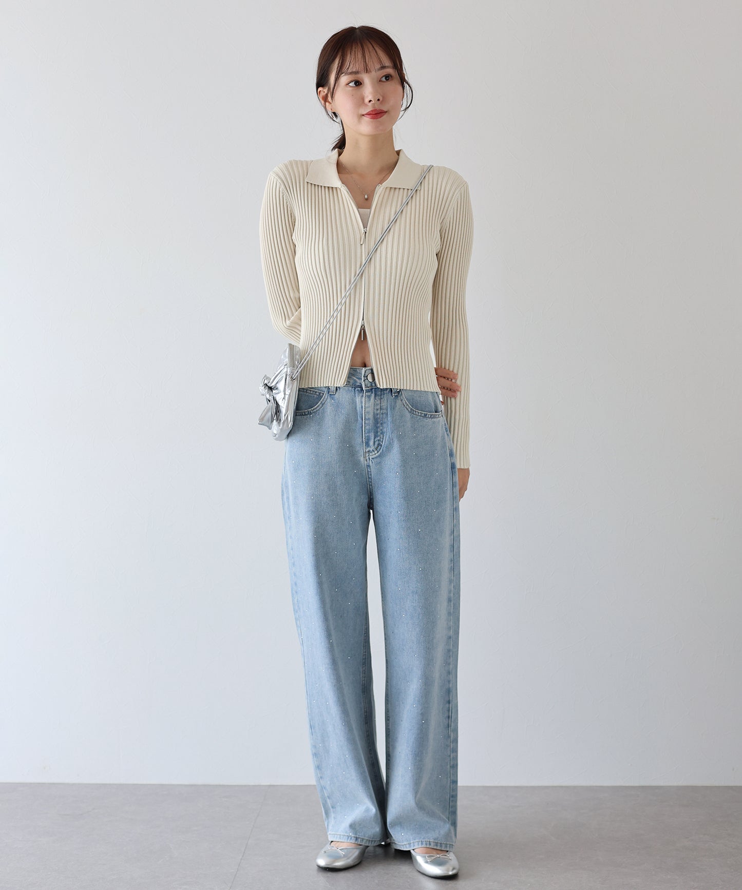 【SALE】バイカラーポロ襟Wジップカーディガン