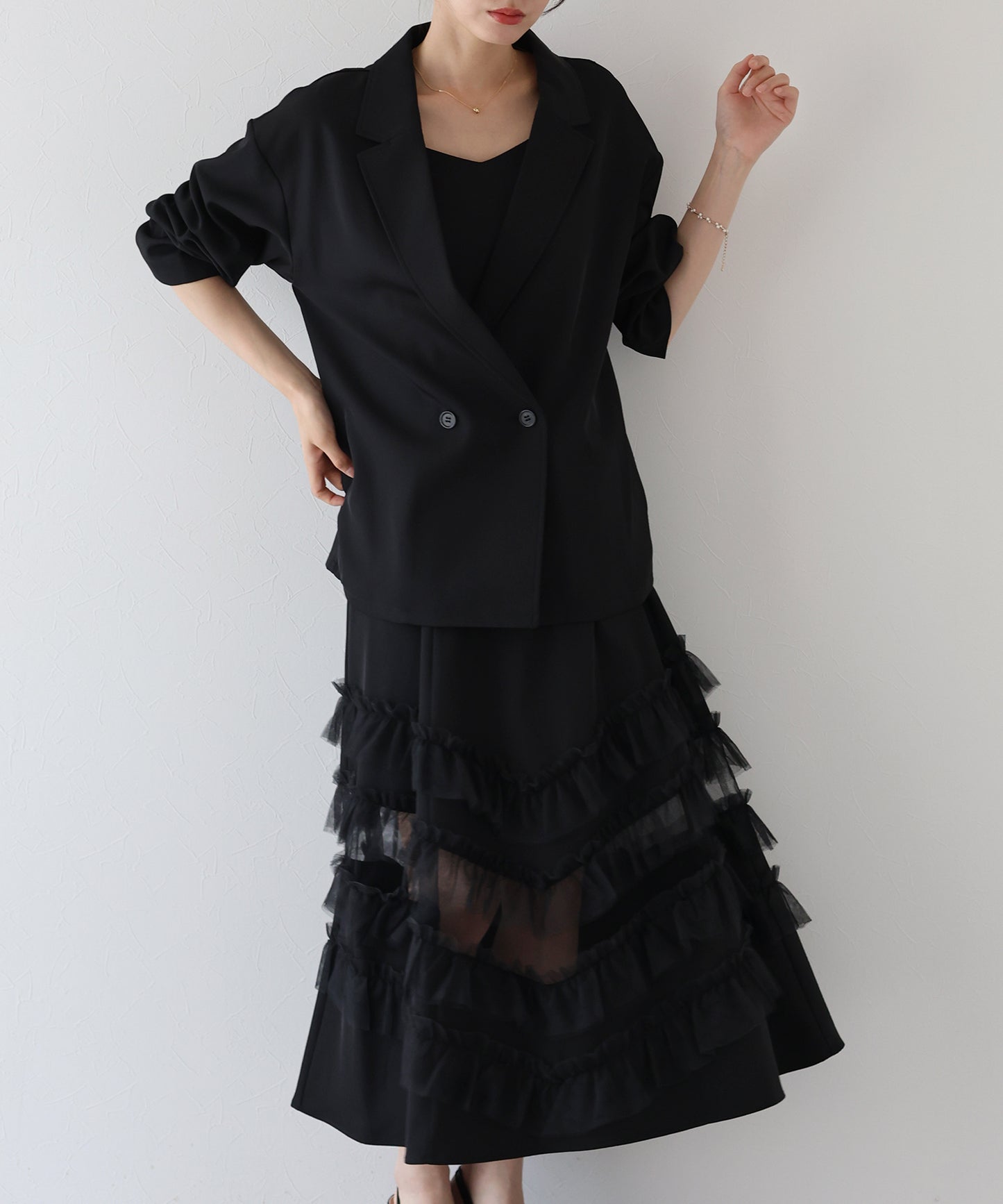 【早割5%OFF】フリルキャミOP×ジャケットセット